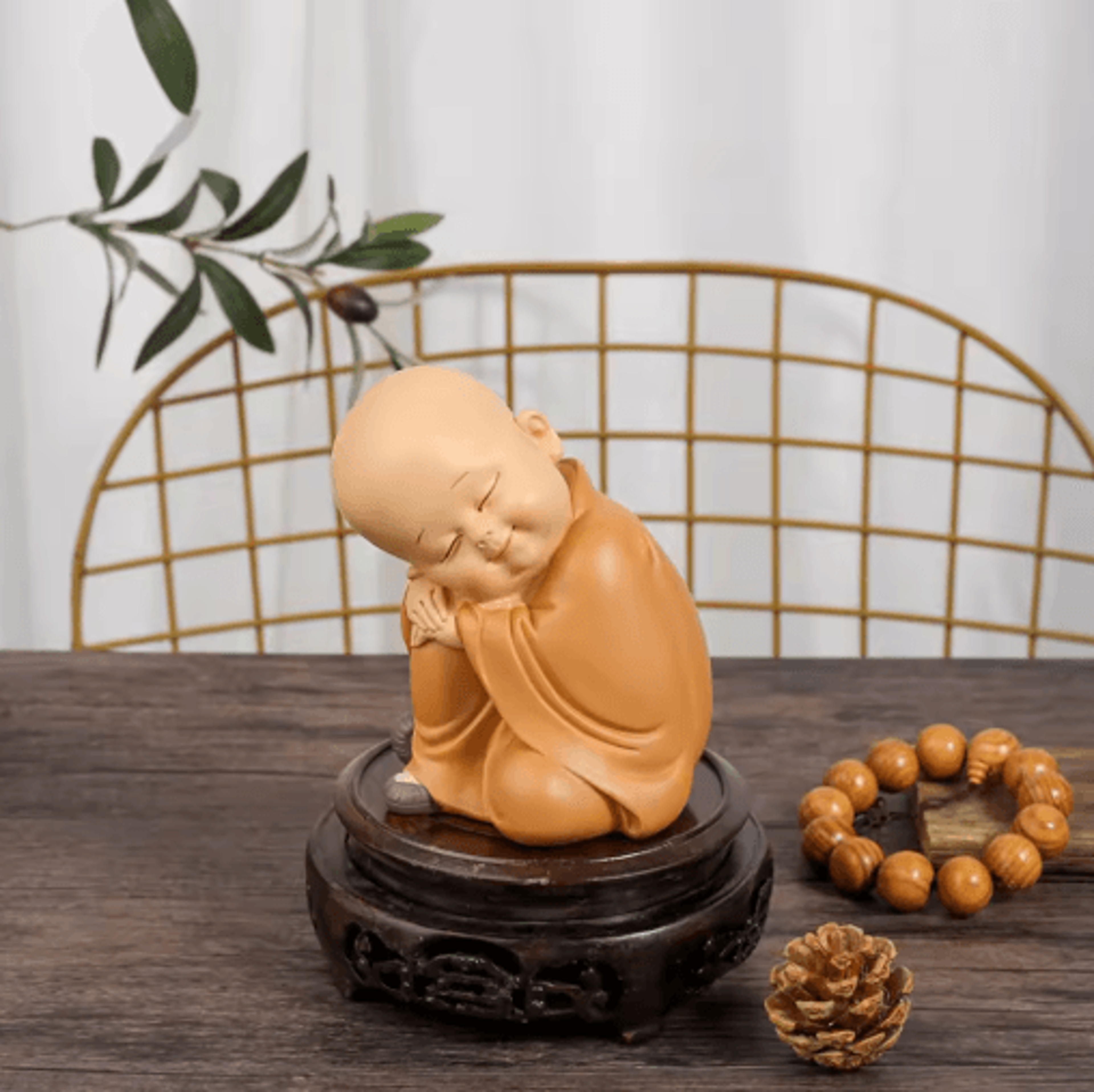 Cute Mini Monk Resin Figurine  Buddha Style Desktop Decor  Gift 1