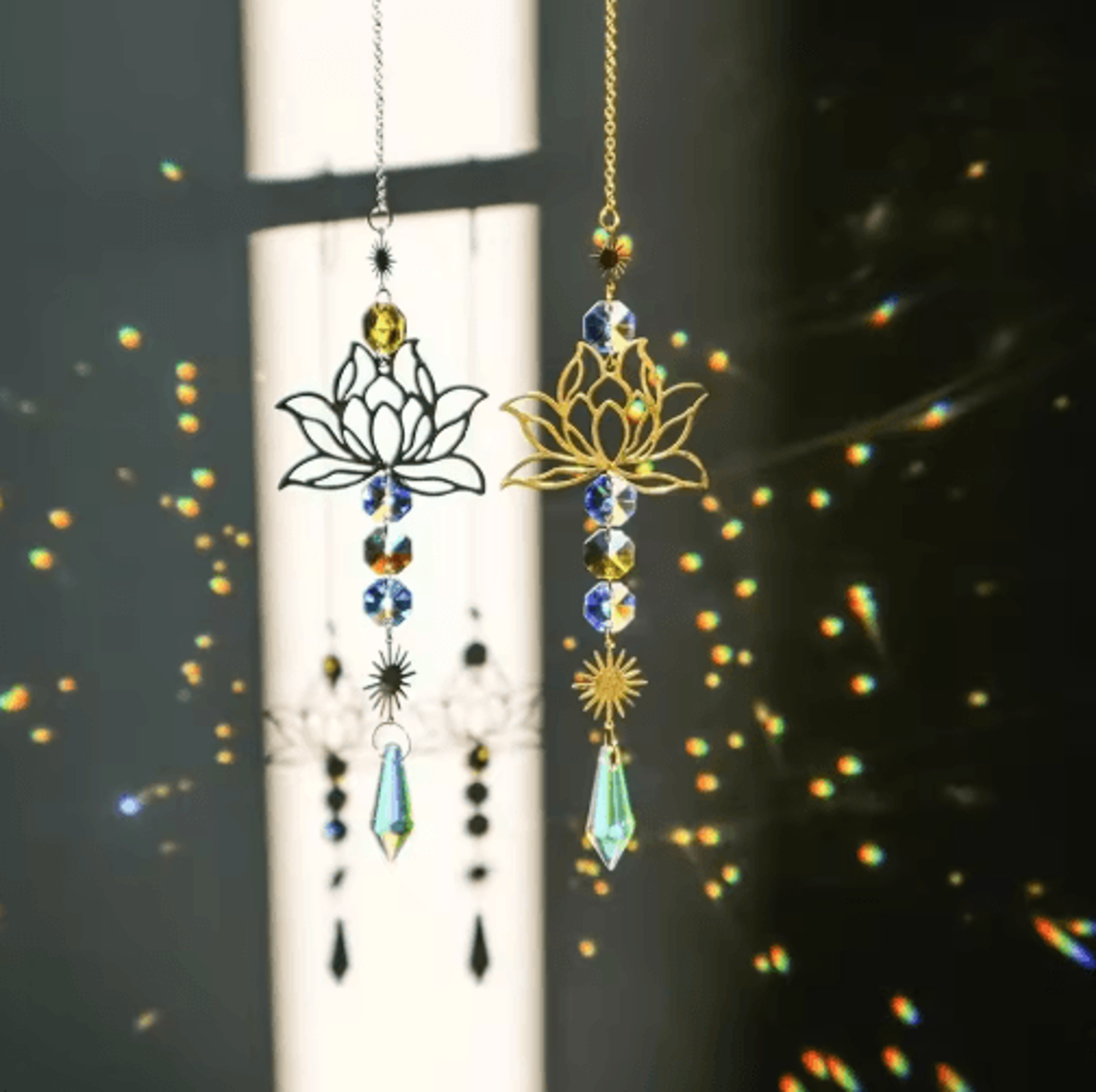 metal lotus crystal suncatcher – handmade wind chime pendant for garden & home decor