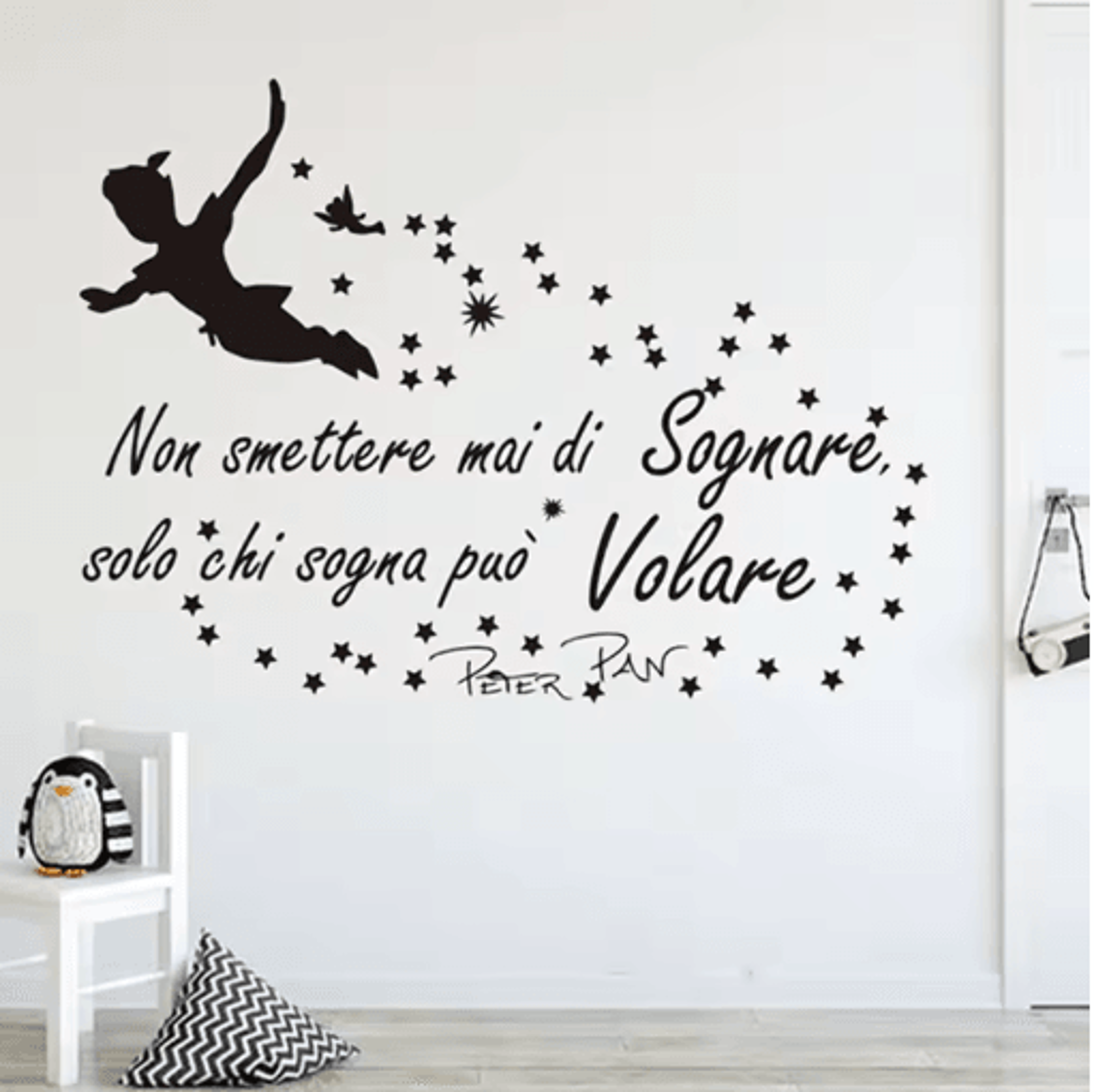 peter pan inspirational wall sticker italian quote nursery & kids room decor