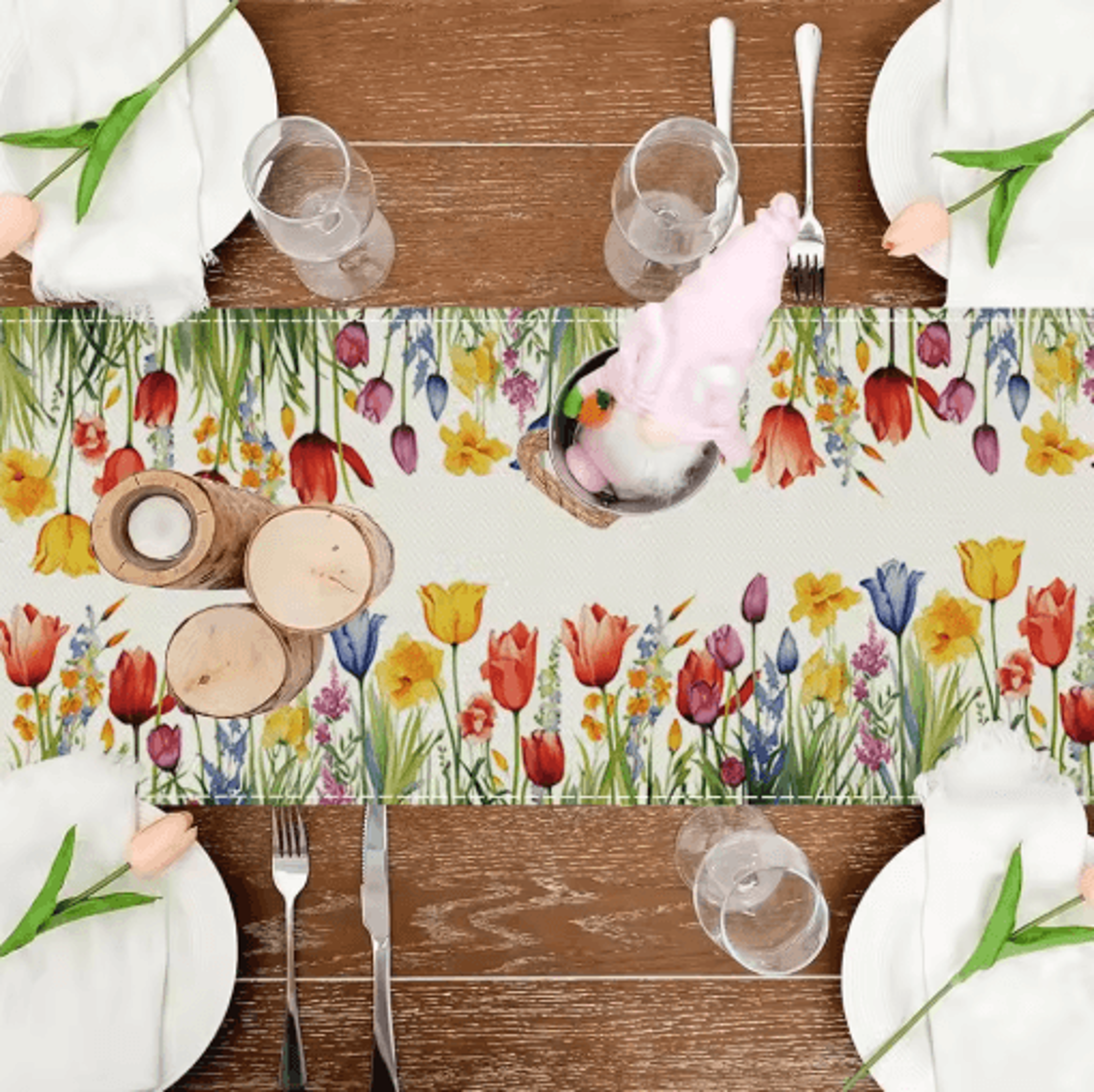 Sunflower Daisy Linen Table Runner Colorful Farmhouse Floral Decor For Spring  Summer 5