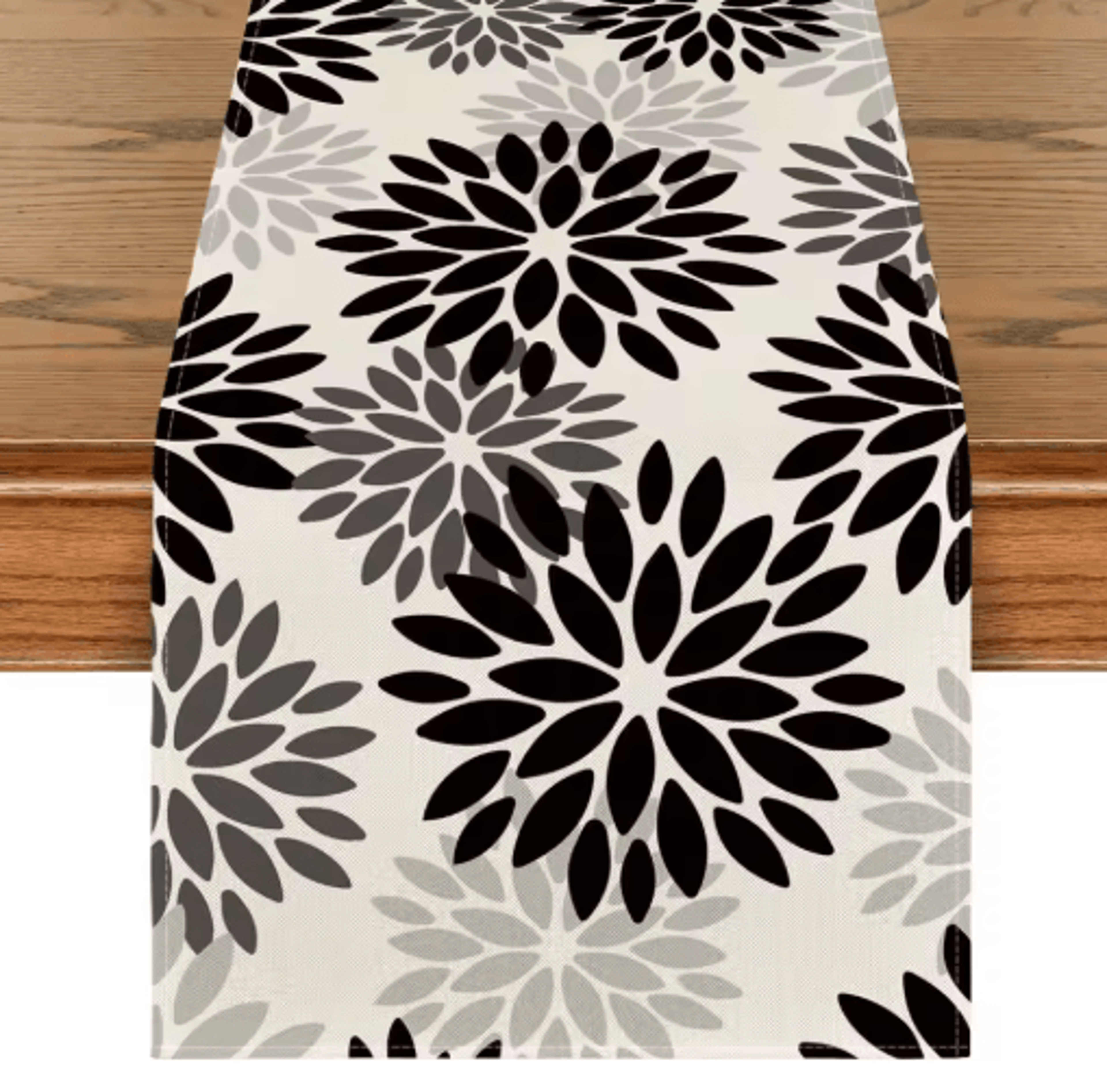 Blue Dahlia Floral Linen Table Runner Elegant Spring  Summer Table Decor 2