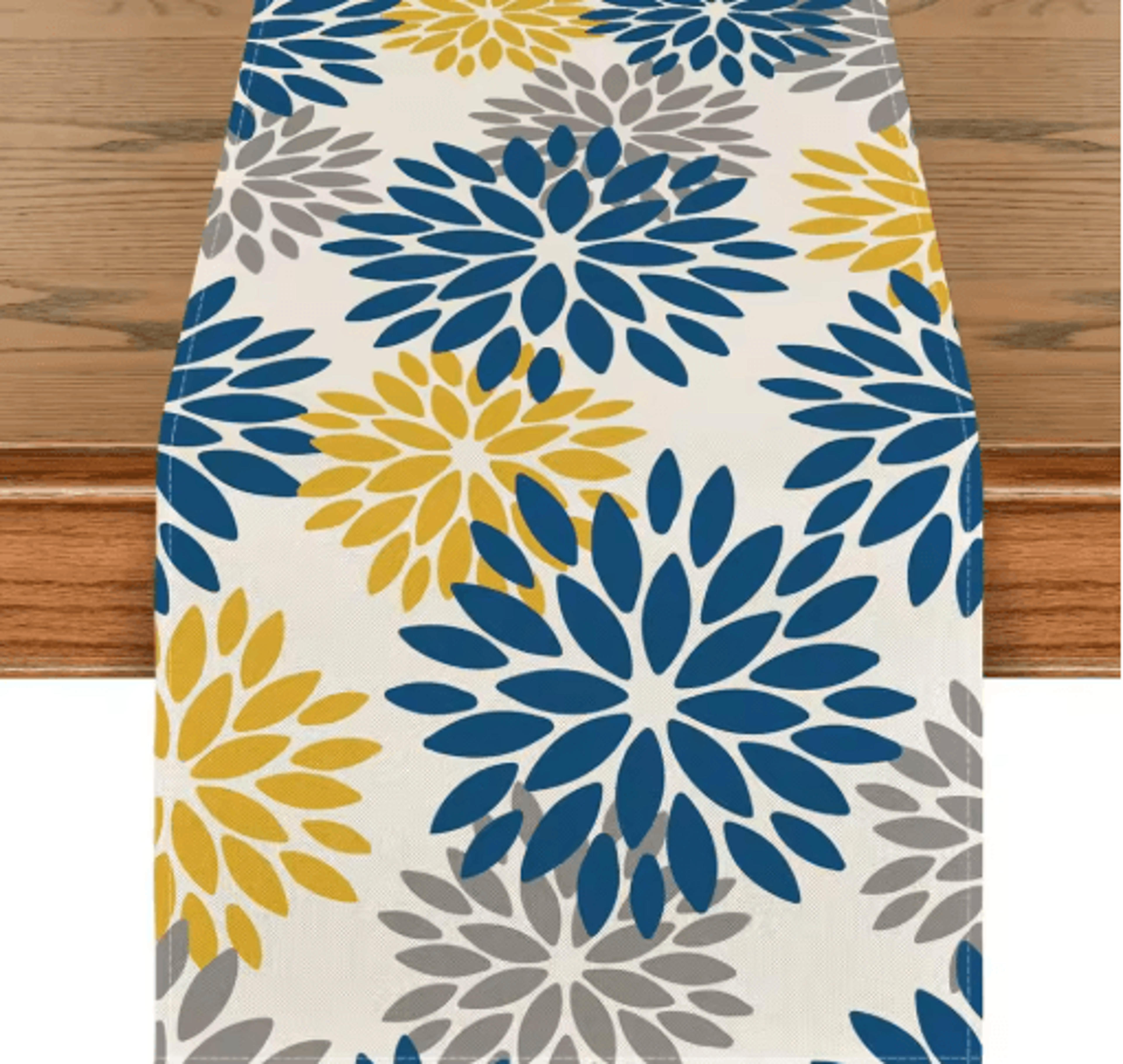Blue Dahlia Floral Linen Table Runner Elegant Spring  Summer Table Decor 12