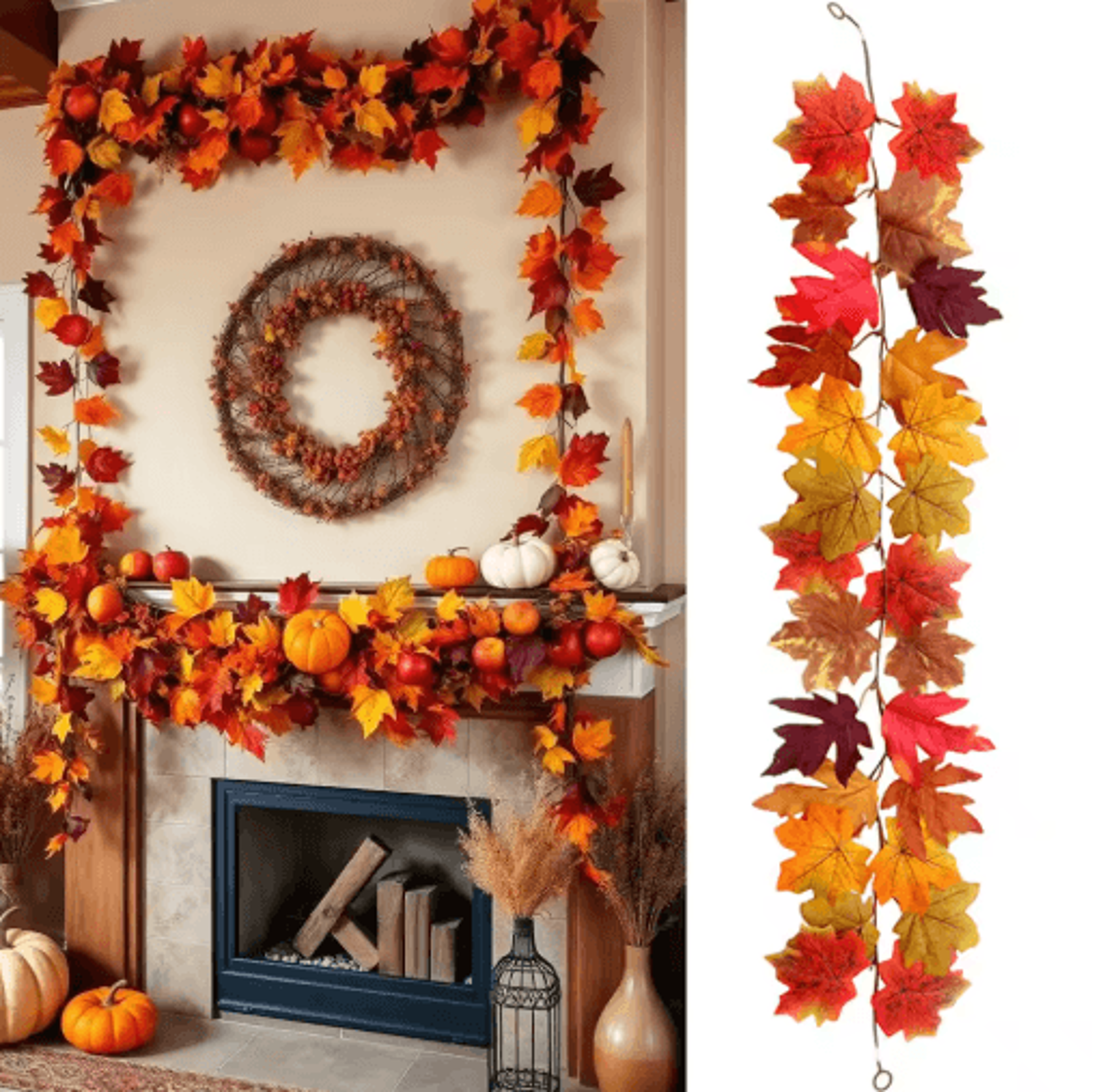 Artificial Maple Leaf Garland  Autumn Vine Decor For Thanksgiving  Halloween 15