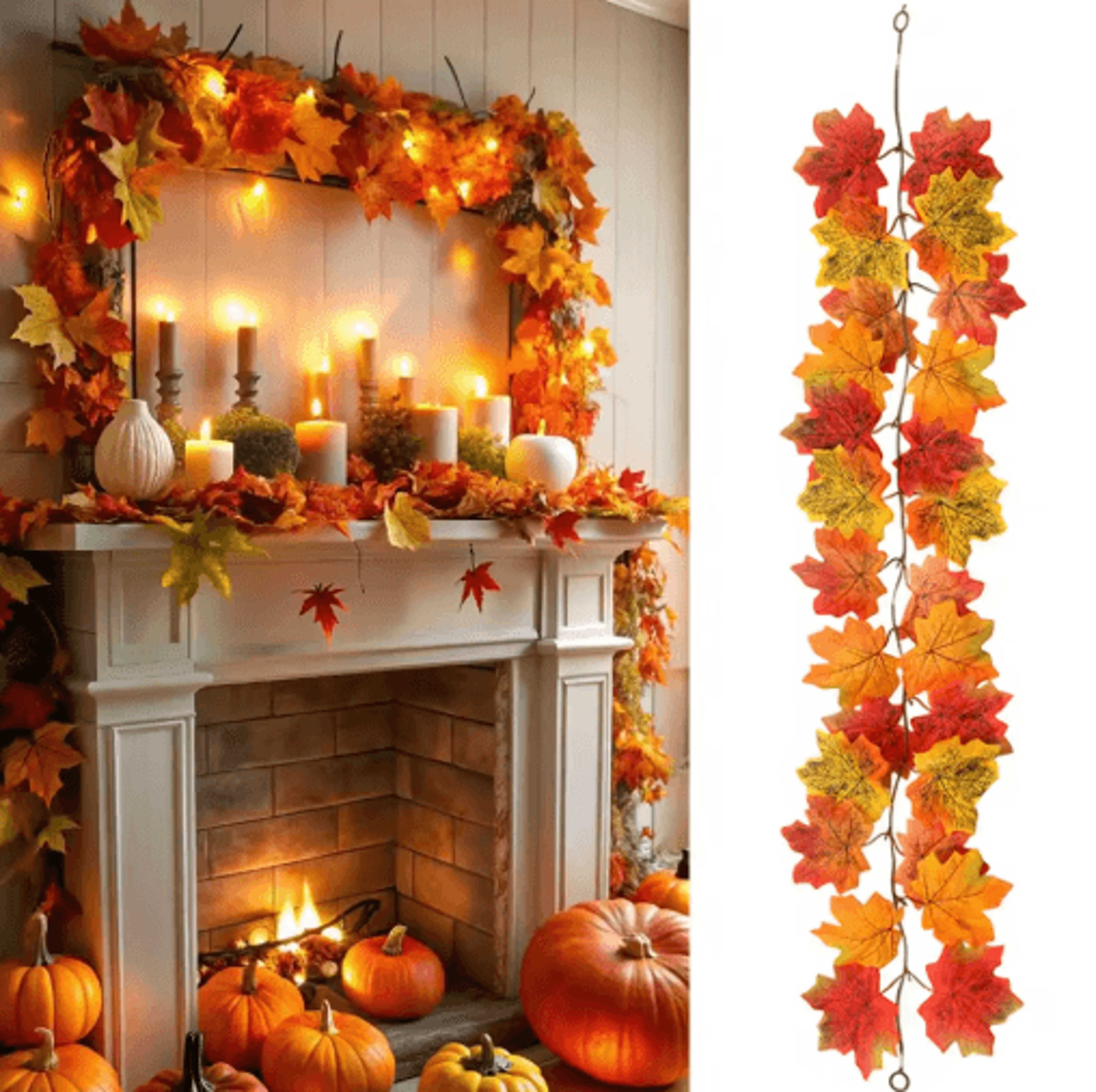 Artificial Maple Leaf Garland  Autumn Vine Decor For Thanksgiving  Halloween 0