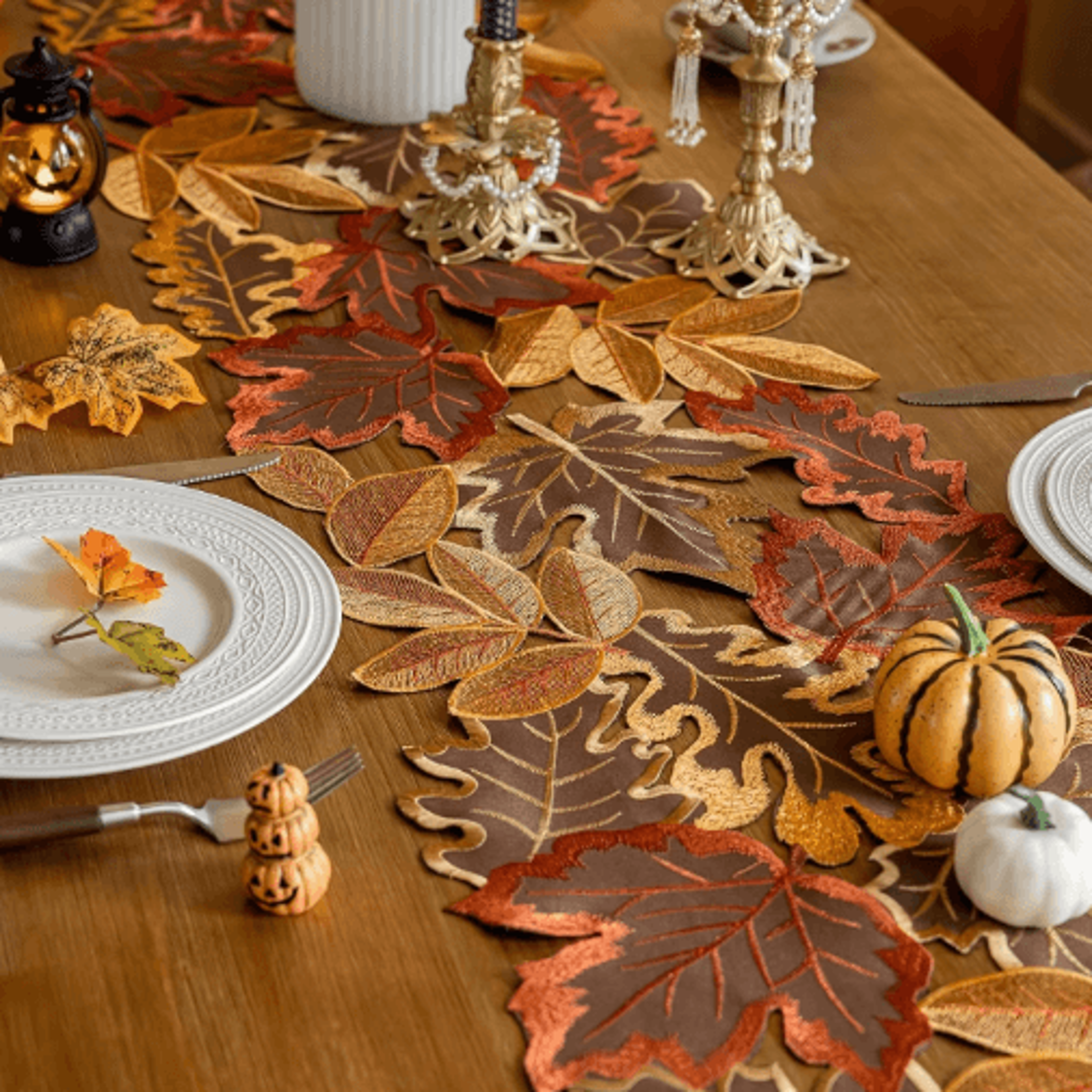Embroidered Maple Leaf Table Runner  Rustic Autumn Farmhouse Thanksgiving Decor 8