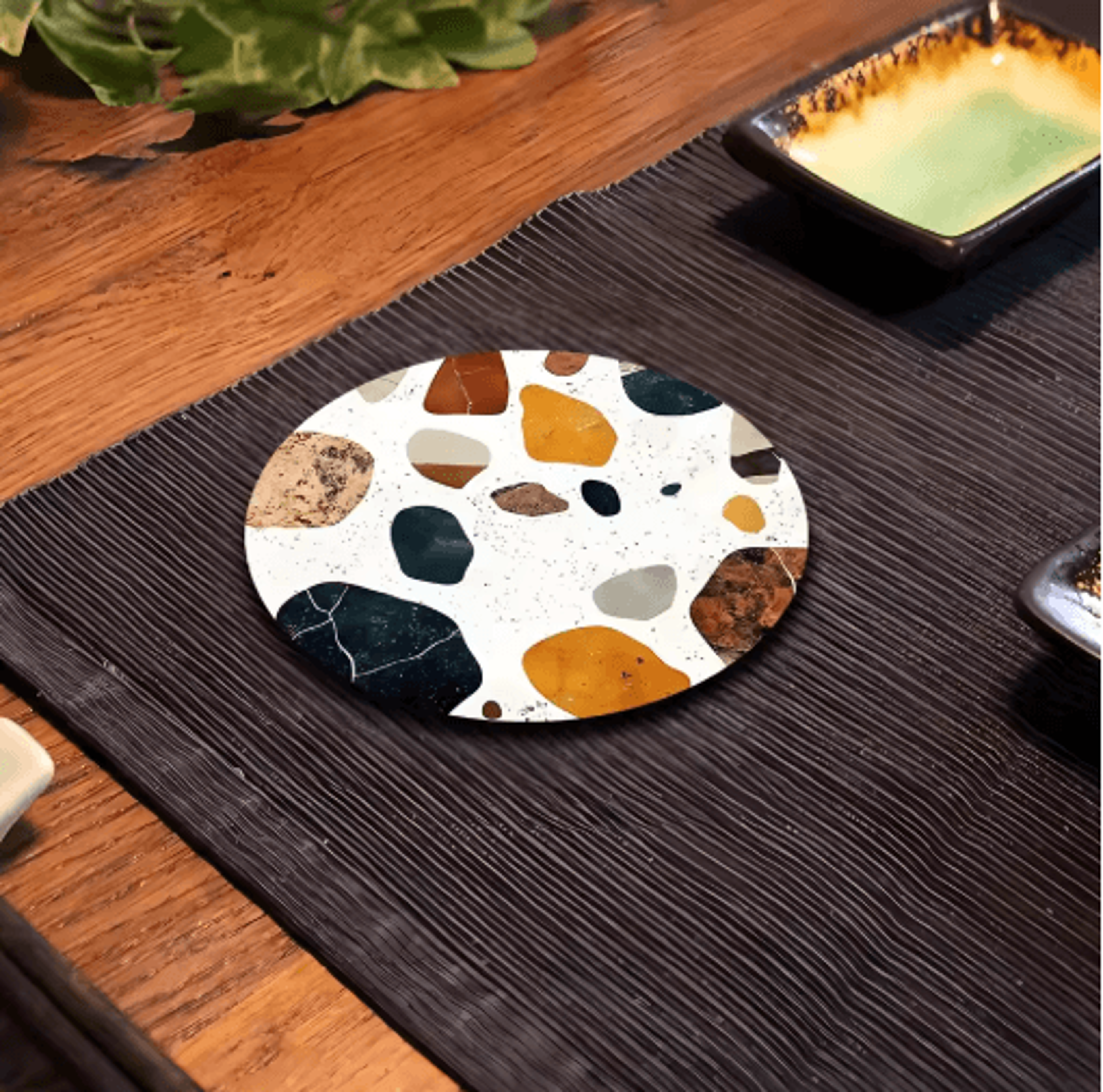 6Piece Wooden Coasters Set  Stone Pattern Coffee Cup Coasters For Stylish Table Protection 2