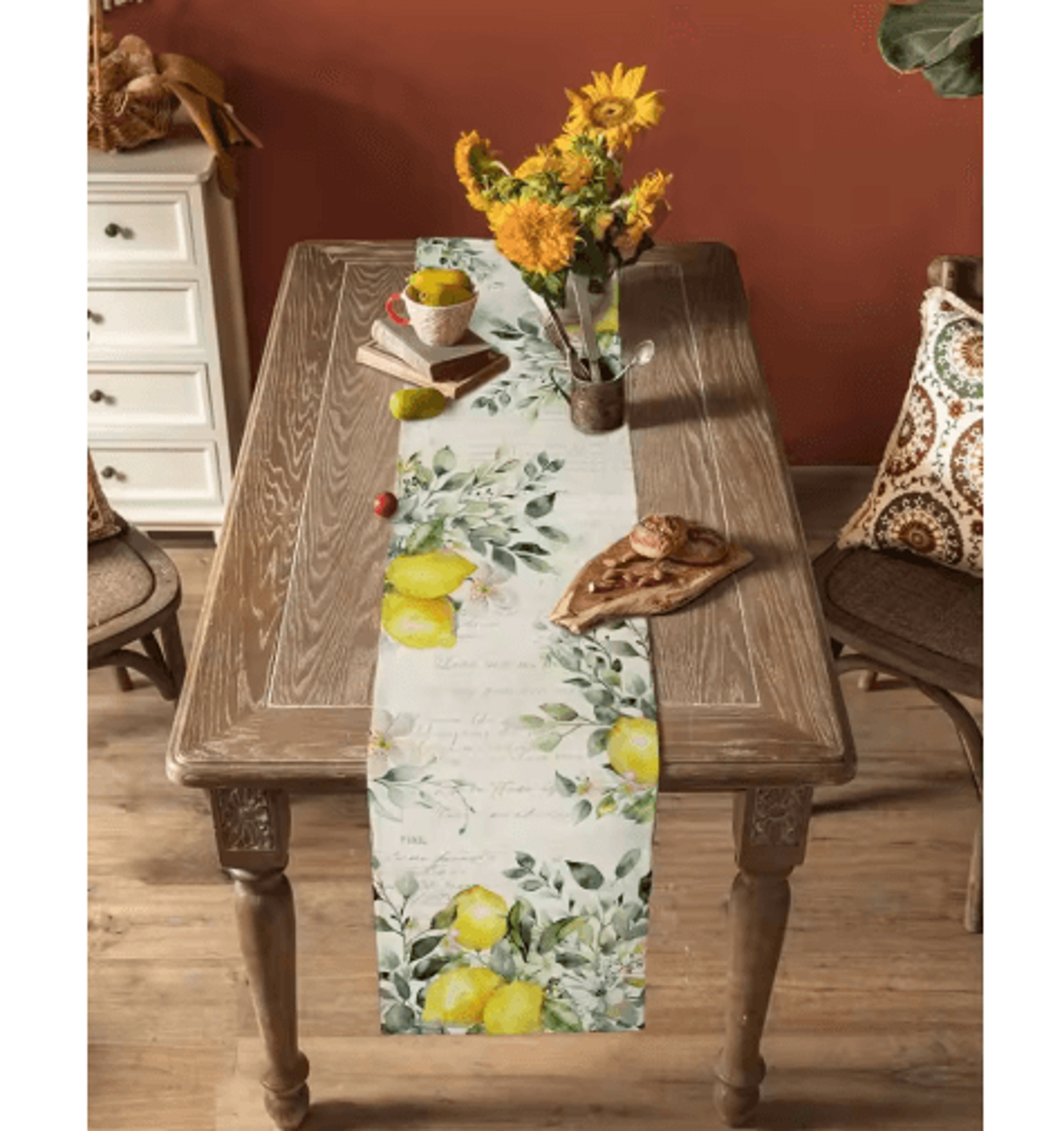 Eucalyptus  Lemon Linen Table Runner  Fresh Floral Spring Farmhouse Table Decor 4