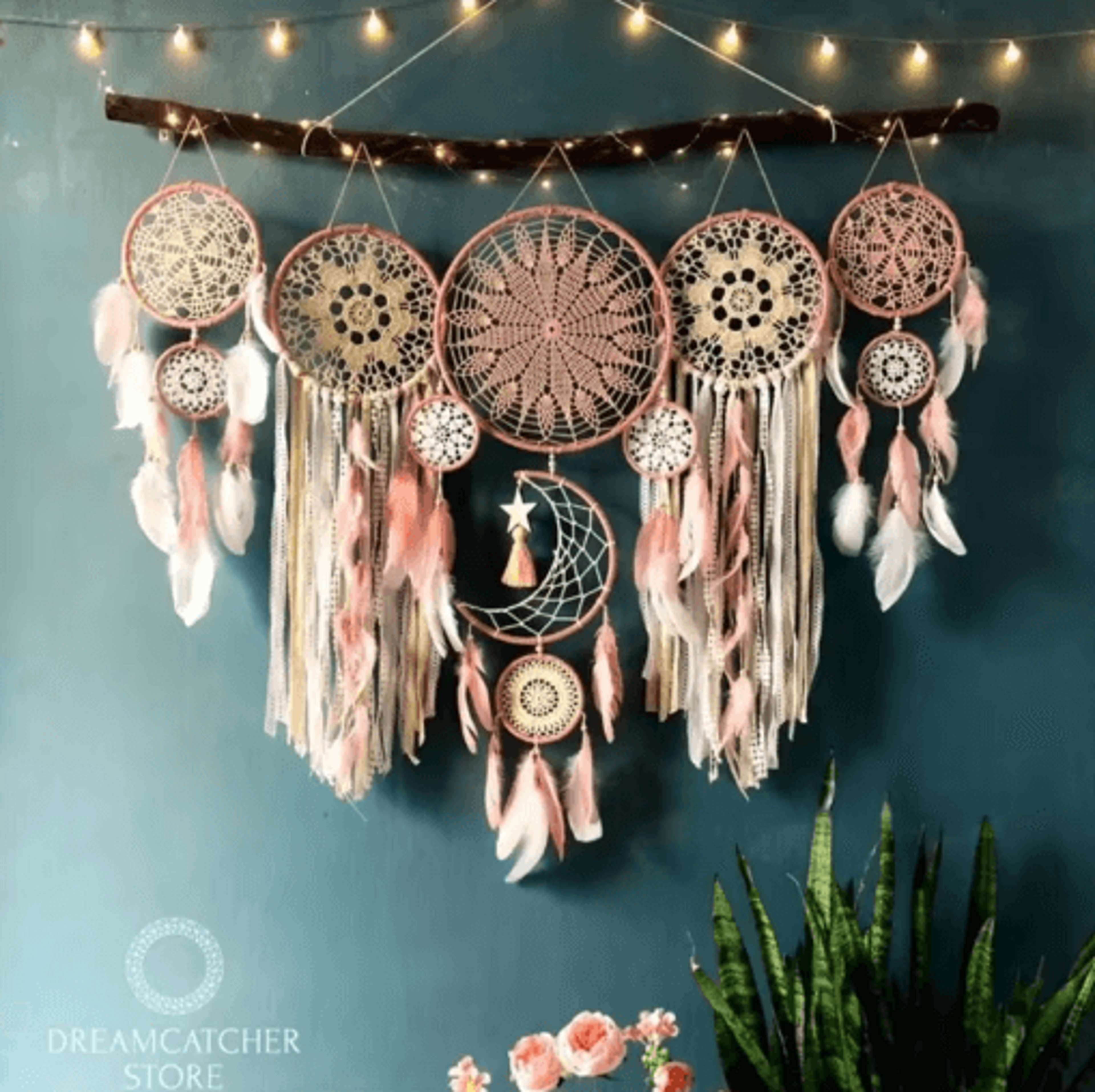 Boho Macrame Dream Catcher Set  5Piece Moon Wall Hanging Decor For Home  Nursery 9