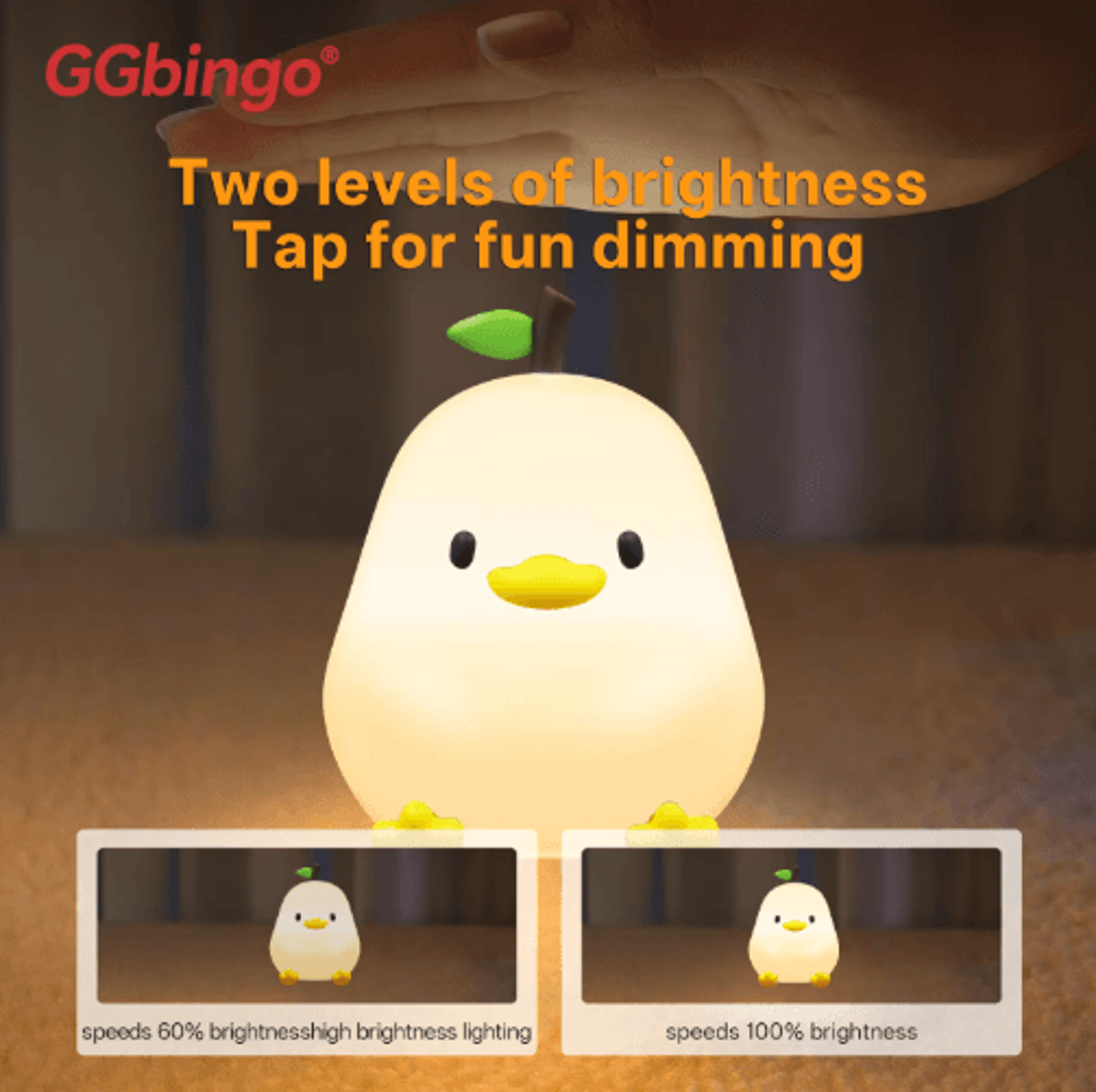 Cute Pear Duck Night Light  7Color Touch Control USB Rechargeable Silicone Lamp 8