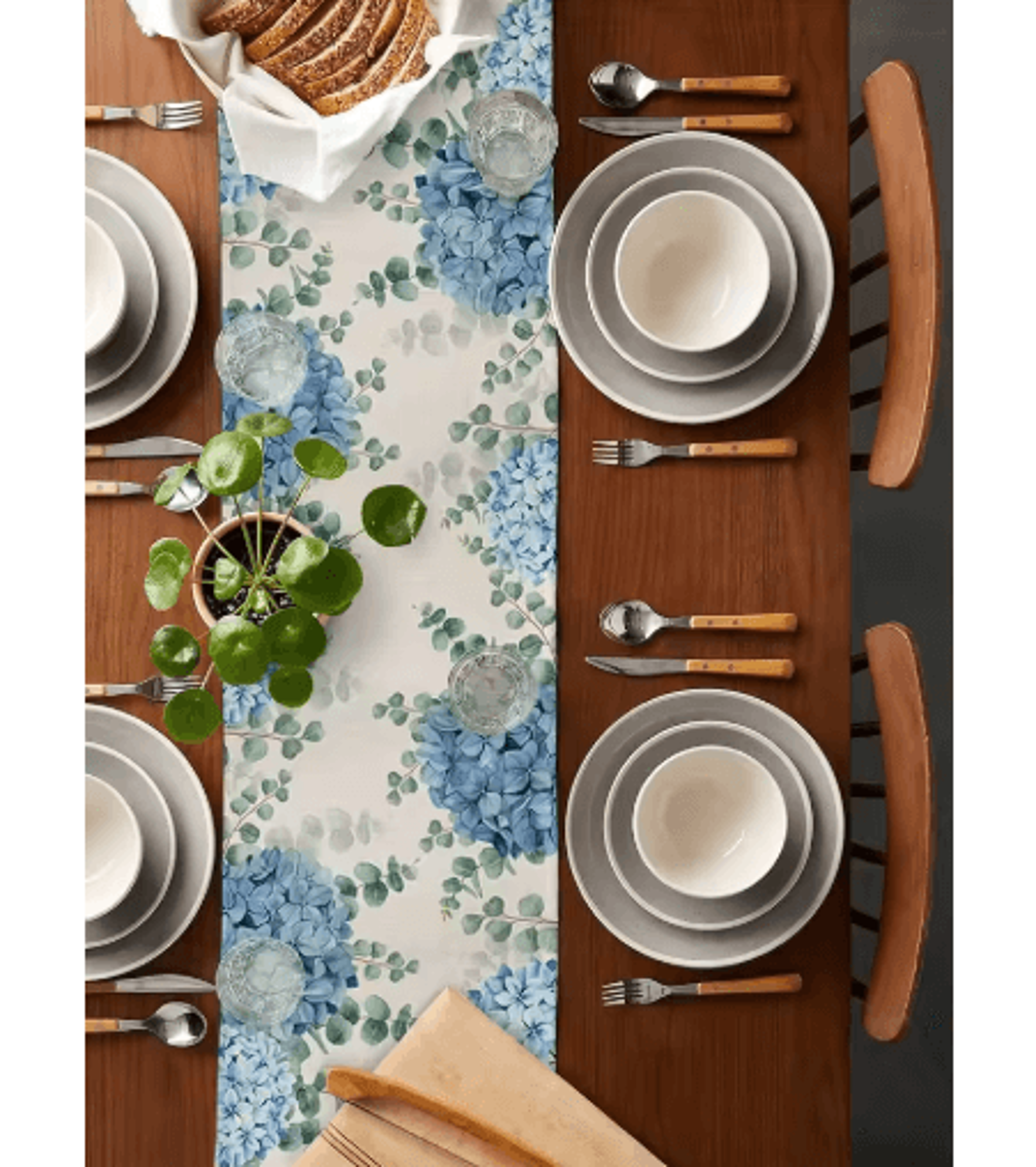 Blue Hydrangea  Eucalyptus Table Runner  Elegant Floral Farmhouse  Wedding Decor 4