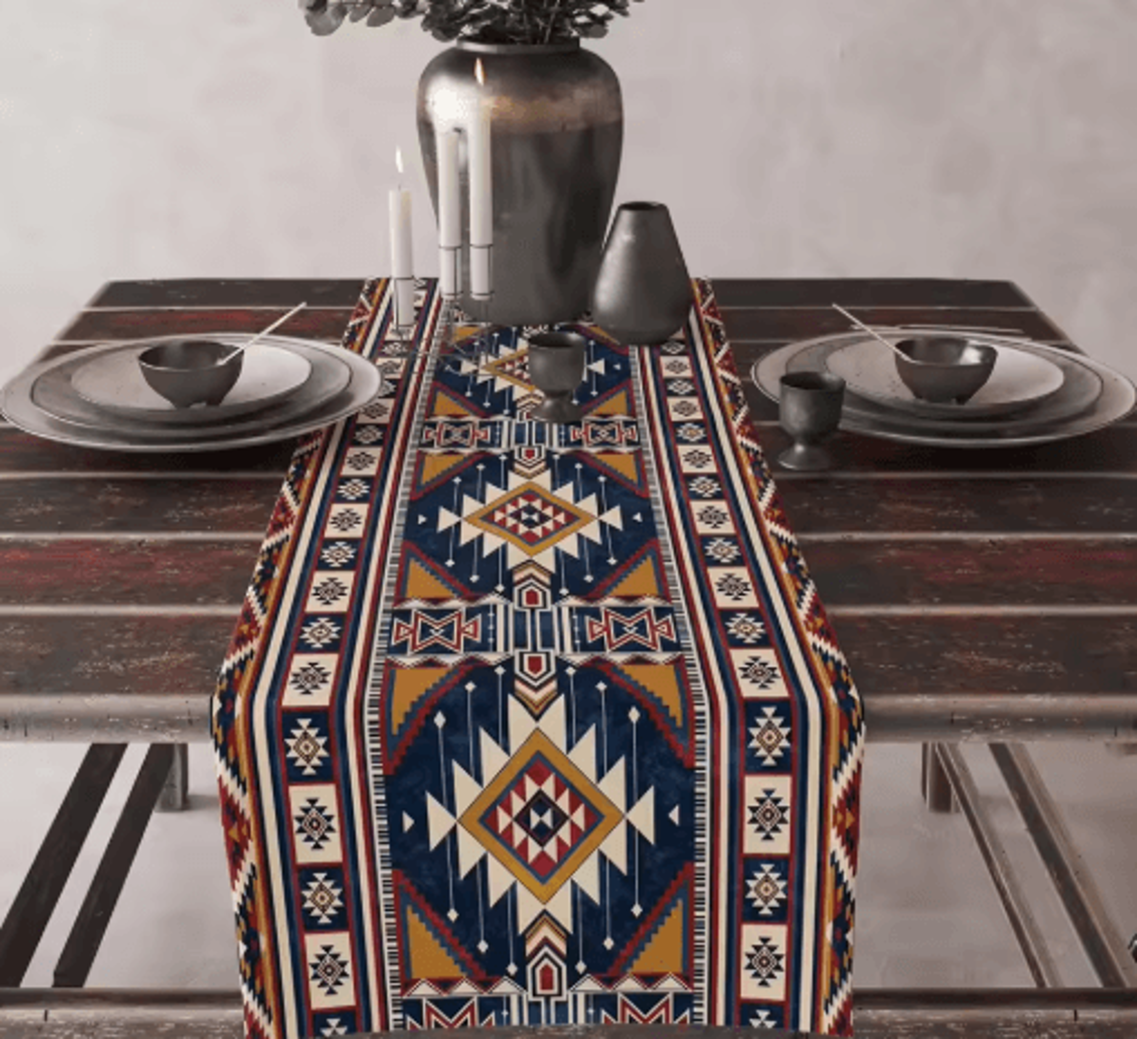 Aztec Boho Tribal Linen Table Runner Geometric Dining Table Decor 4