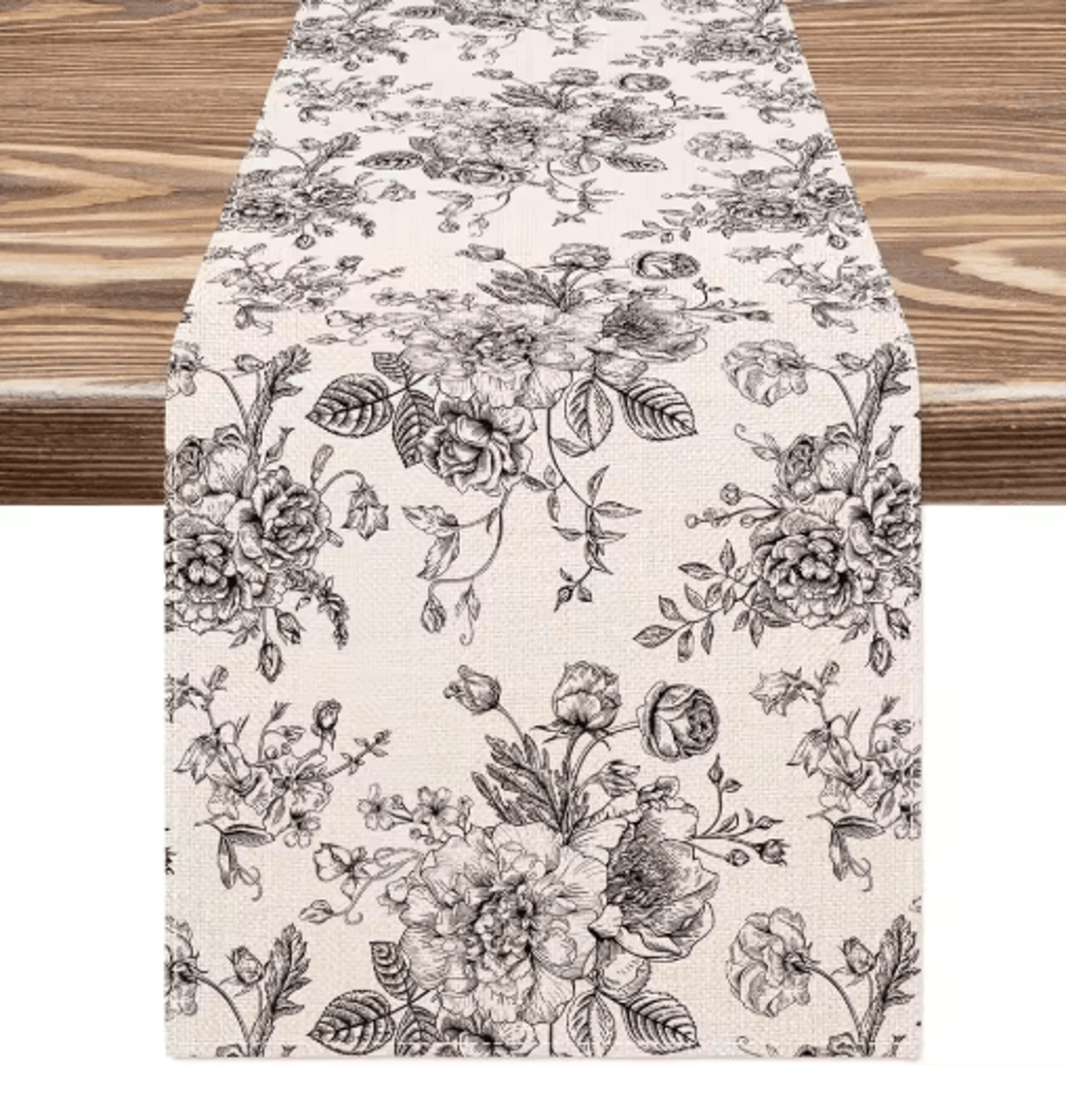 Chinoiserie Blue Floral Linen Table Runner Elegant Dining  Holiday Table Decor 1