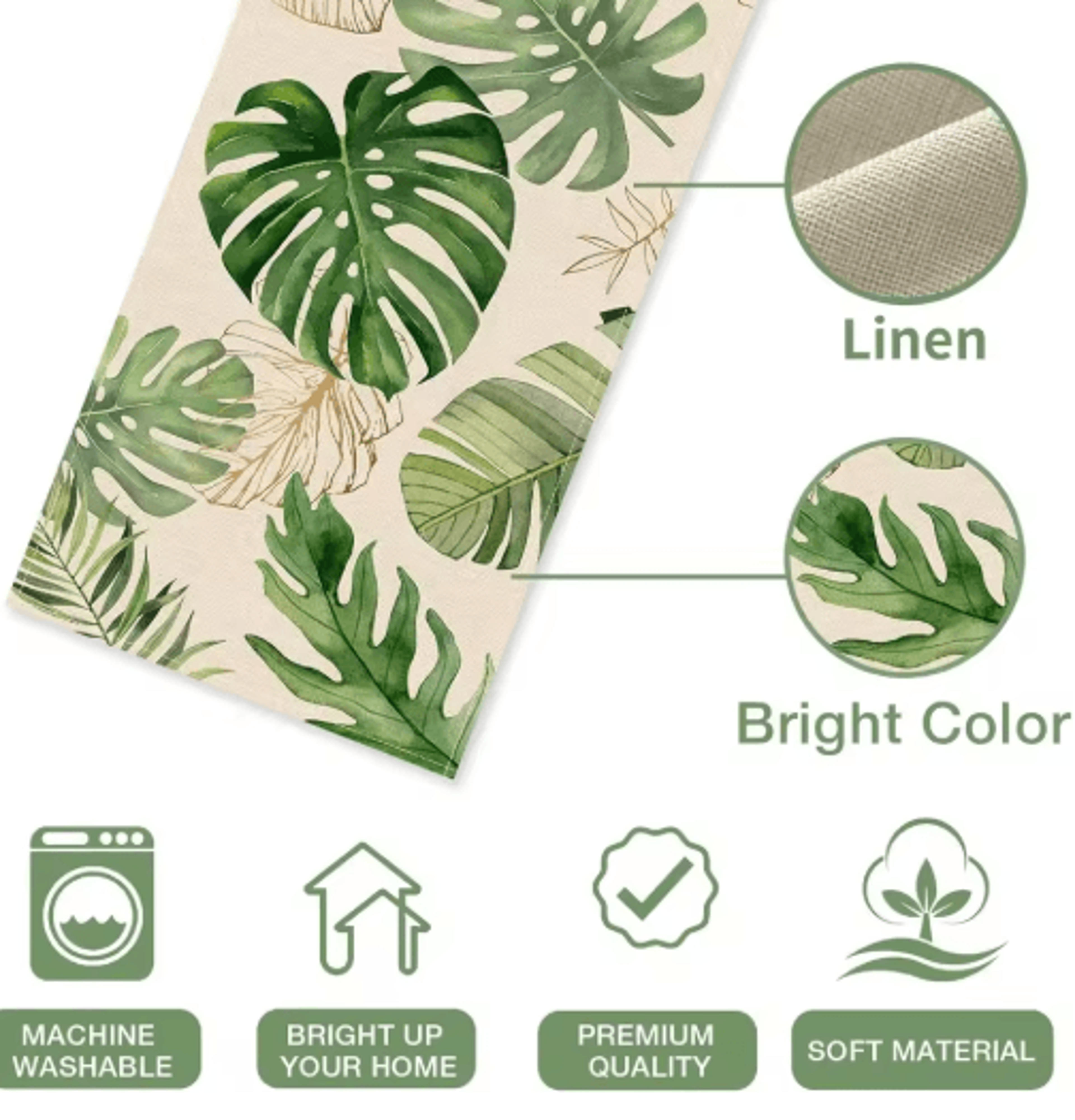 Tropical Palm Leaf Linen Table Runner Fresh Summer Greenery Dining  Party Decor 2