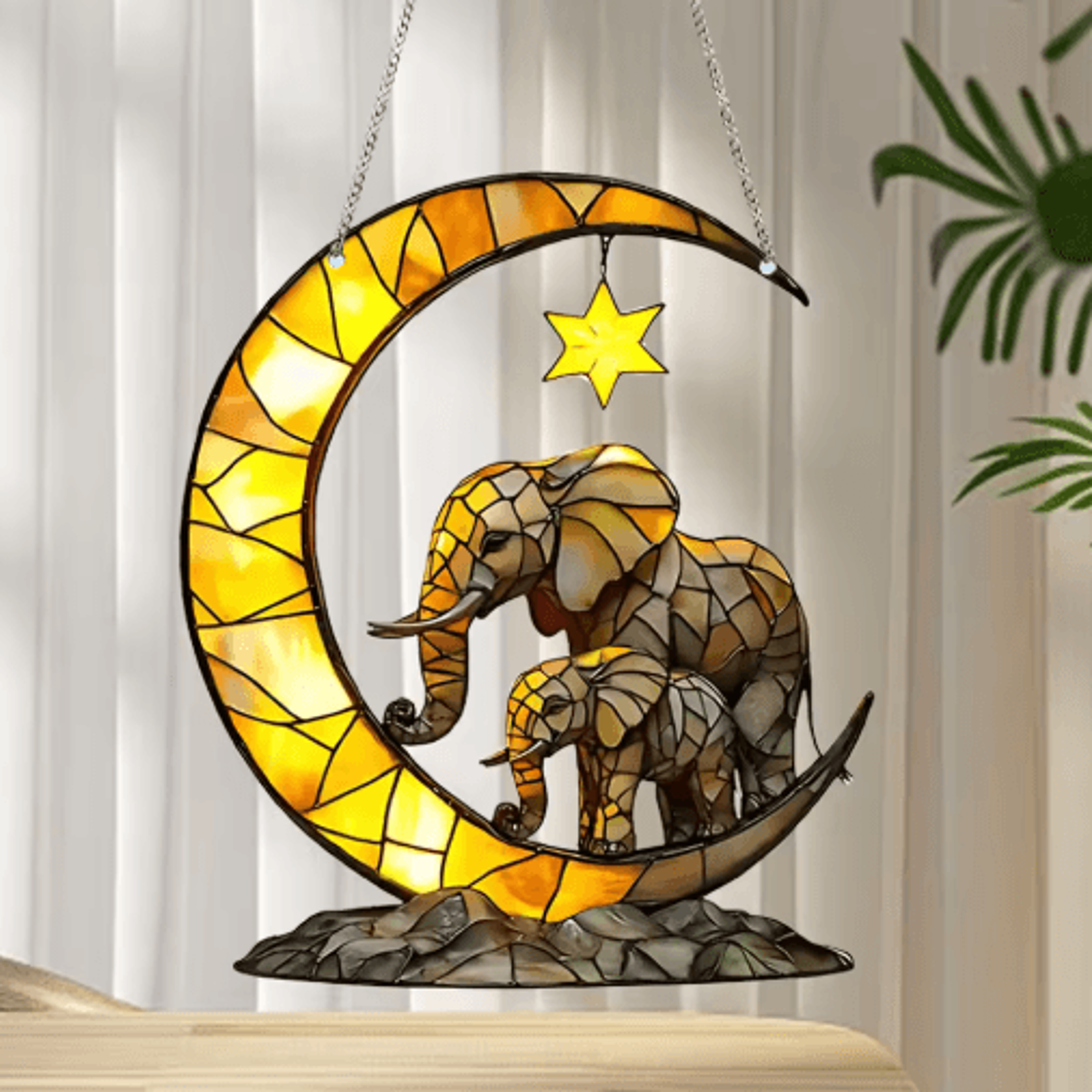 Elephant Family Moon Hanging Decor  Whimsical Elephant Wall Hanging For Home  Garden 1