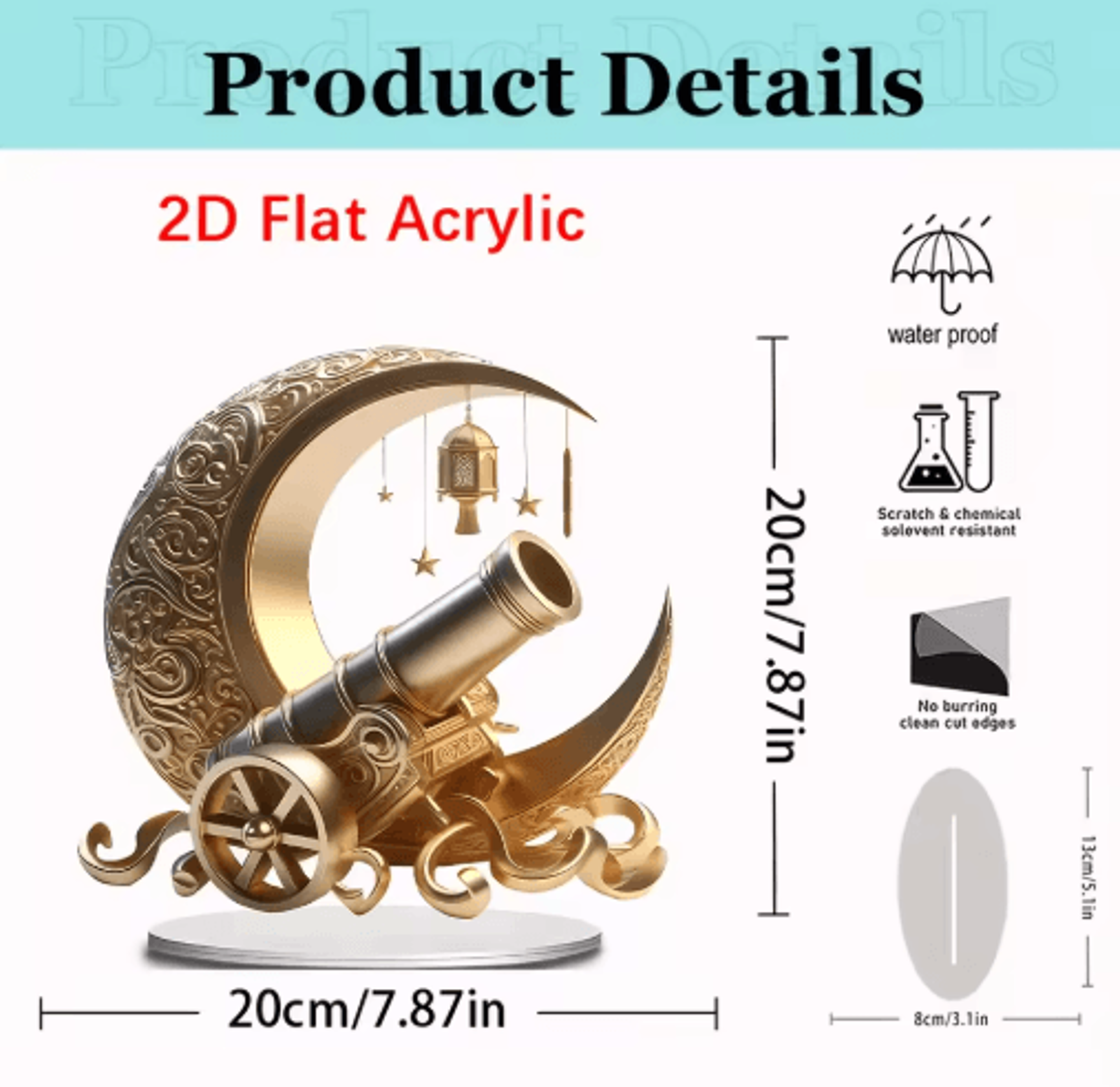 Moon  Lantern Acrylic Decor  Elegant Ramadan Eid Decoration With Star  Floral Design 6