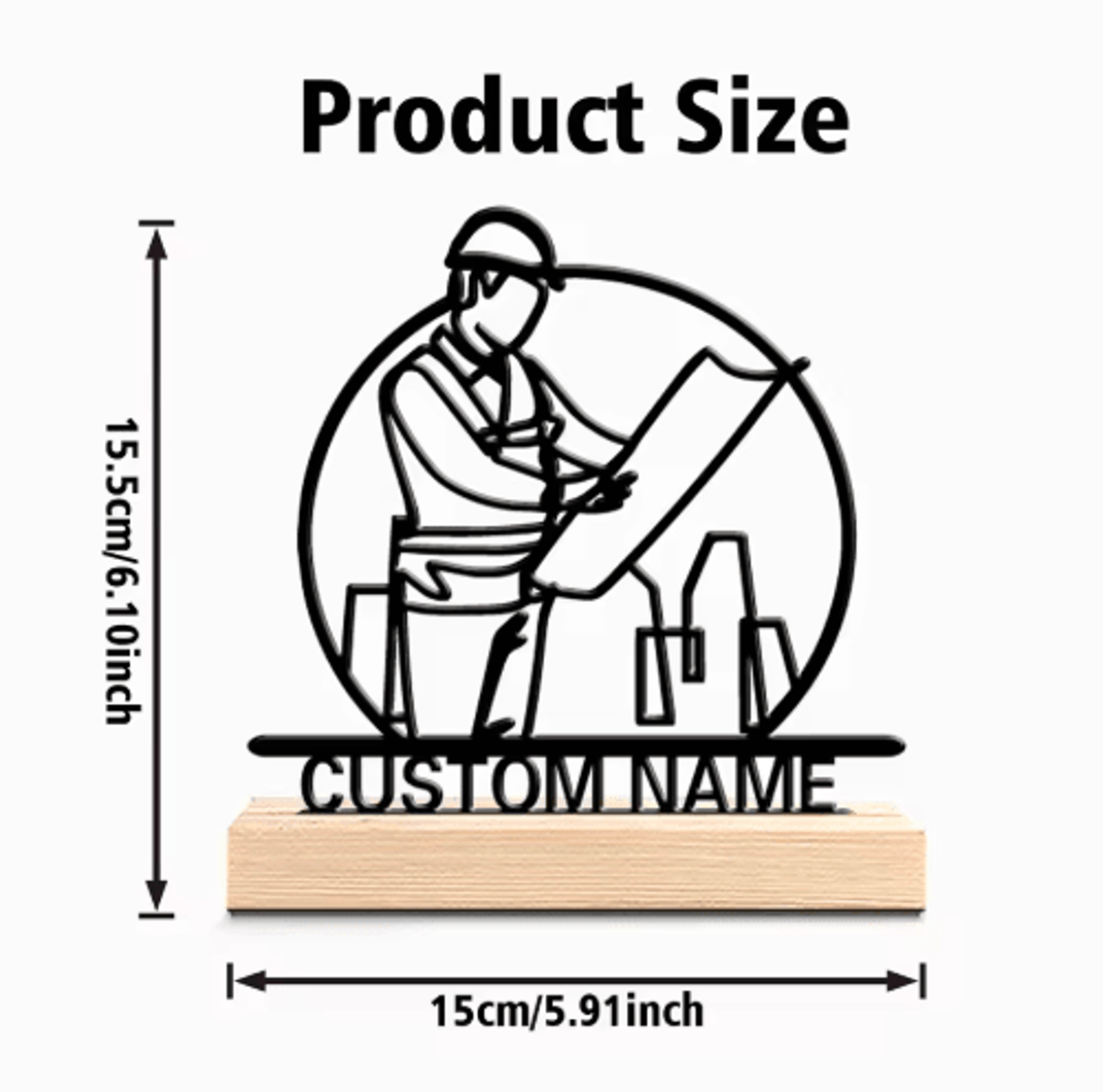 Personalized Architect Metal Sculpture  Custom Architect Desk Decor With Wooden Base 1