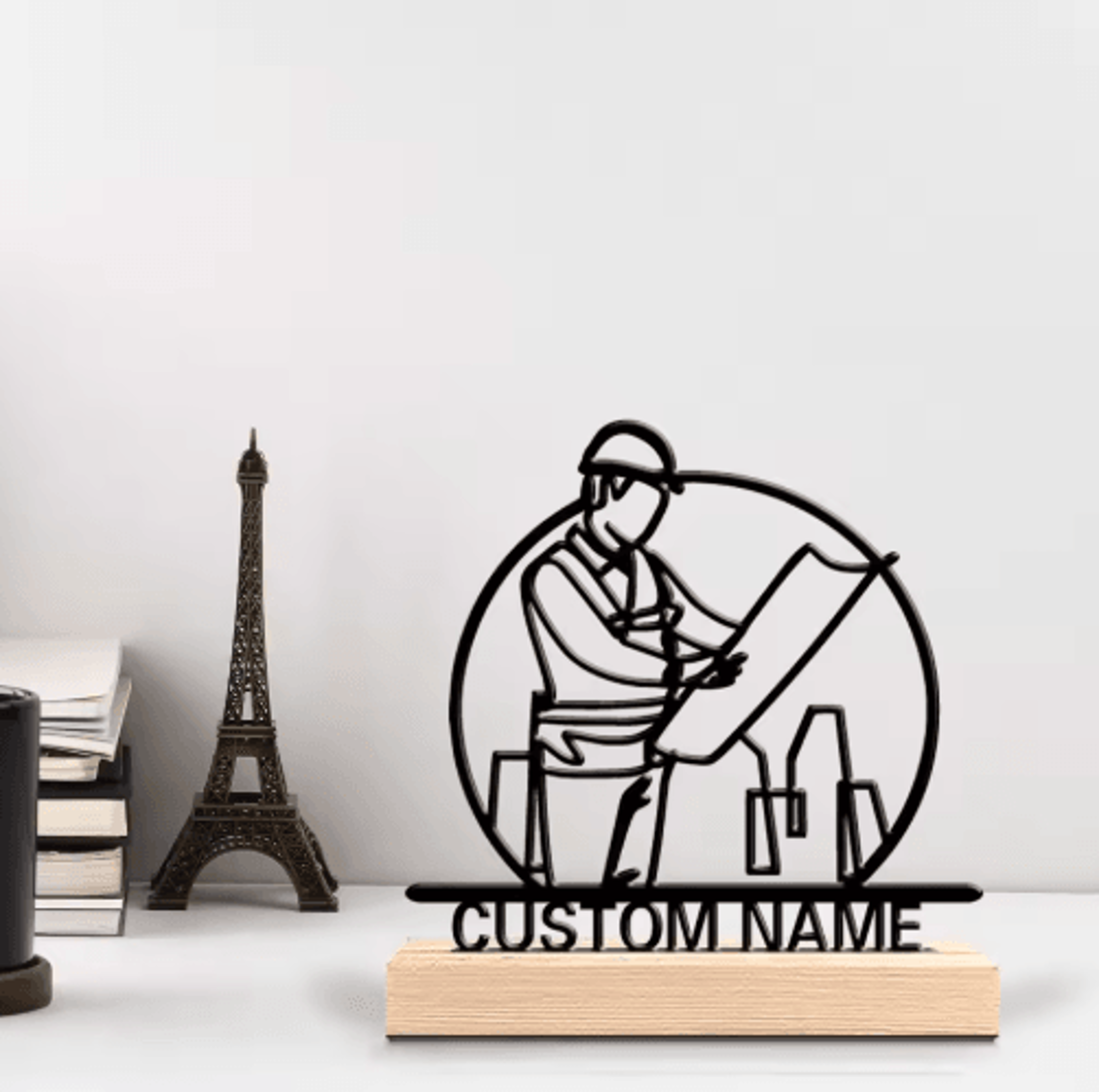 Personalized Architect Metal Sculpture  Custom Architect Desk Decor With Wooden Base 5