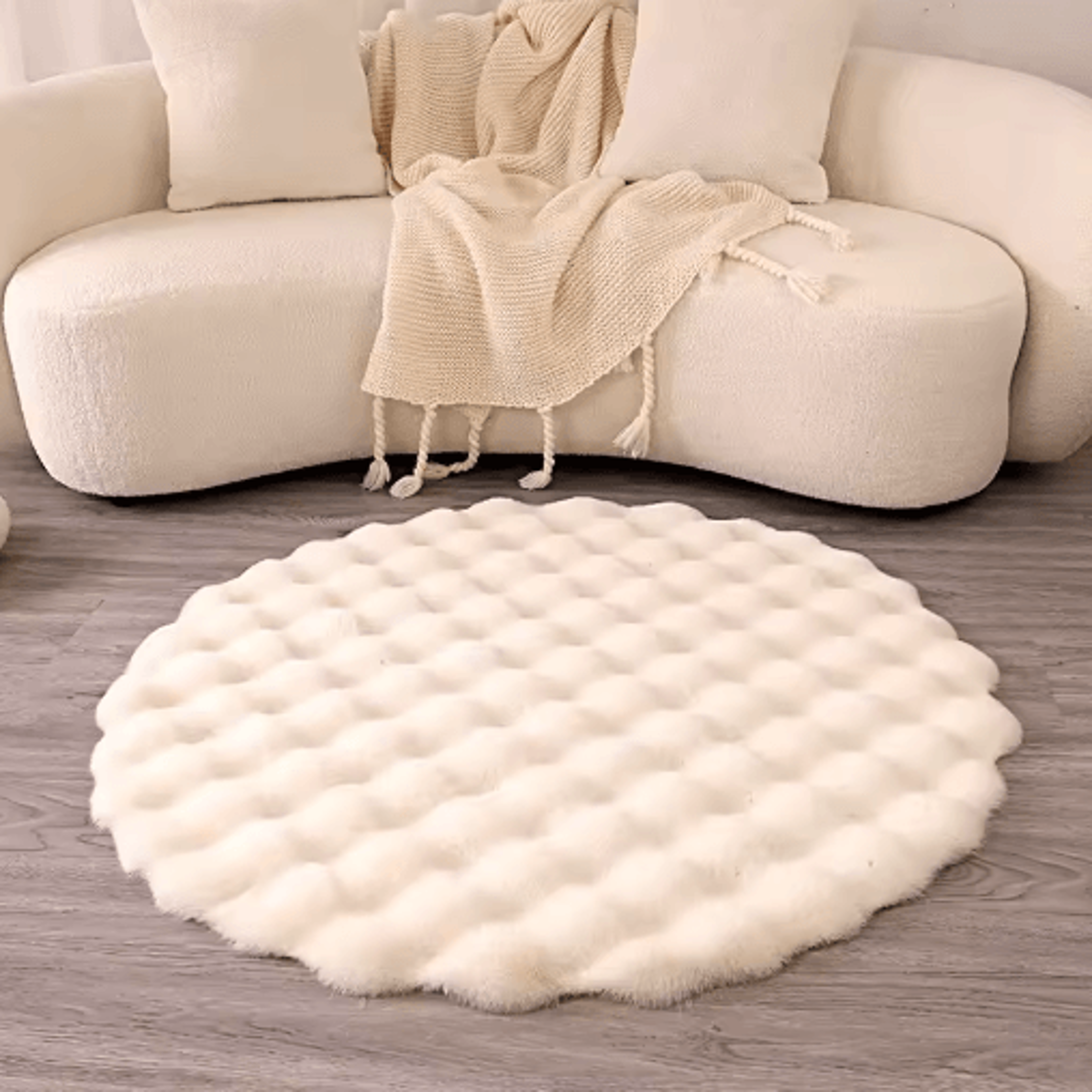 Round Faux Rabbit Fur Rug  Ultra Soft Faux Fur Carpet For Cozy Home  Kids Spaces 5