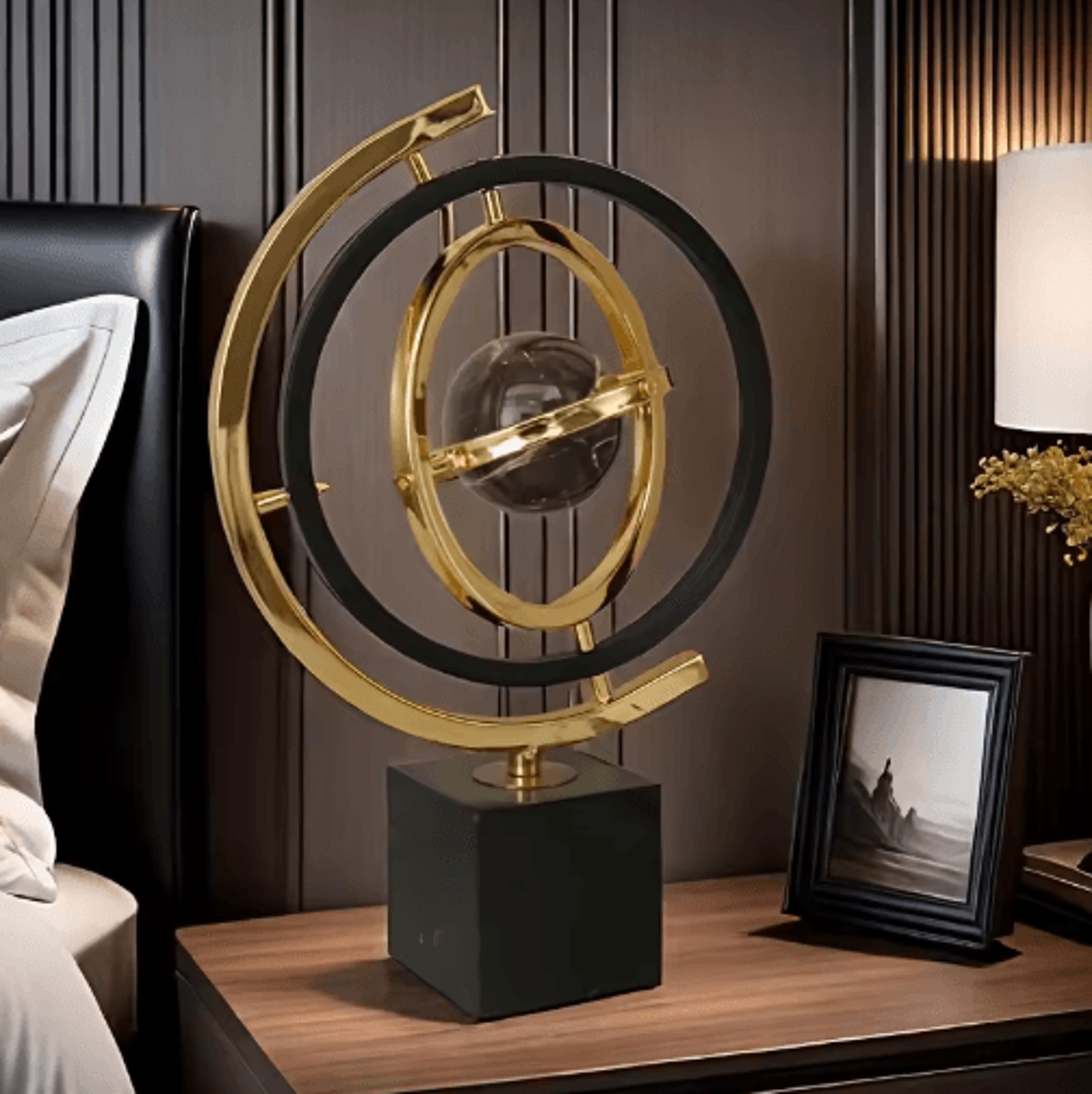 Modern Black  Gold Globe Sculpture  Elegant Abstract Globe Decor For Home  Office 5