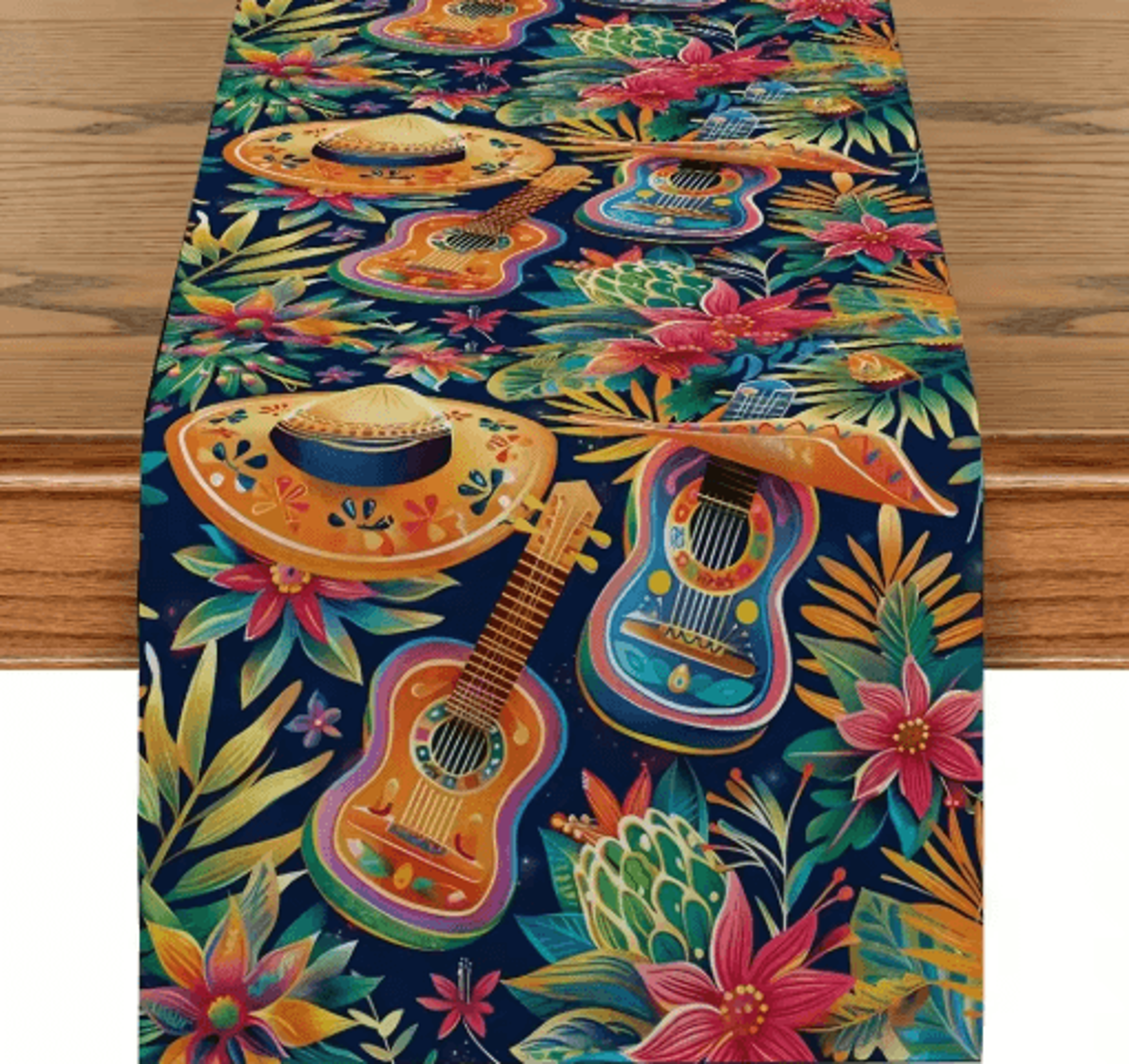 Mexican Fiesta Table Runner  Vibrant Mexican Table Runner With Cactus  Floral Print 1