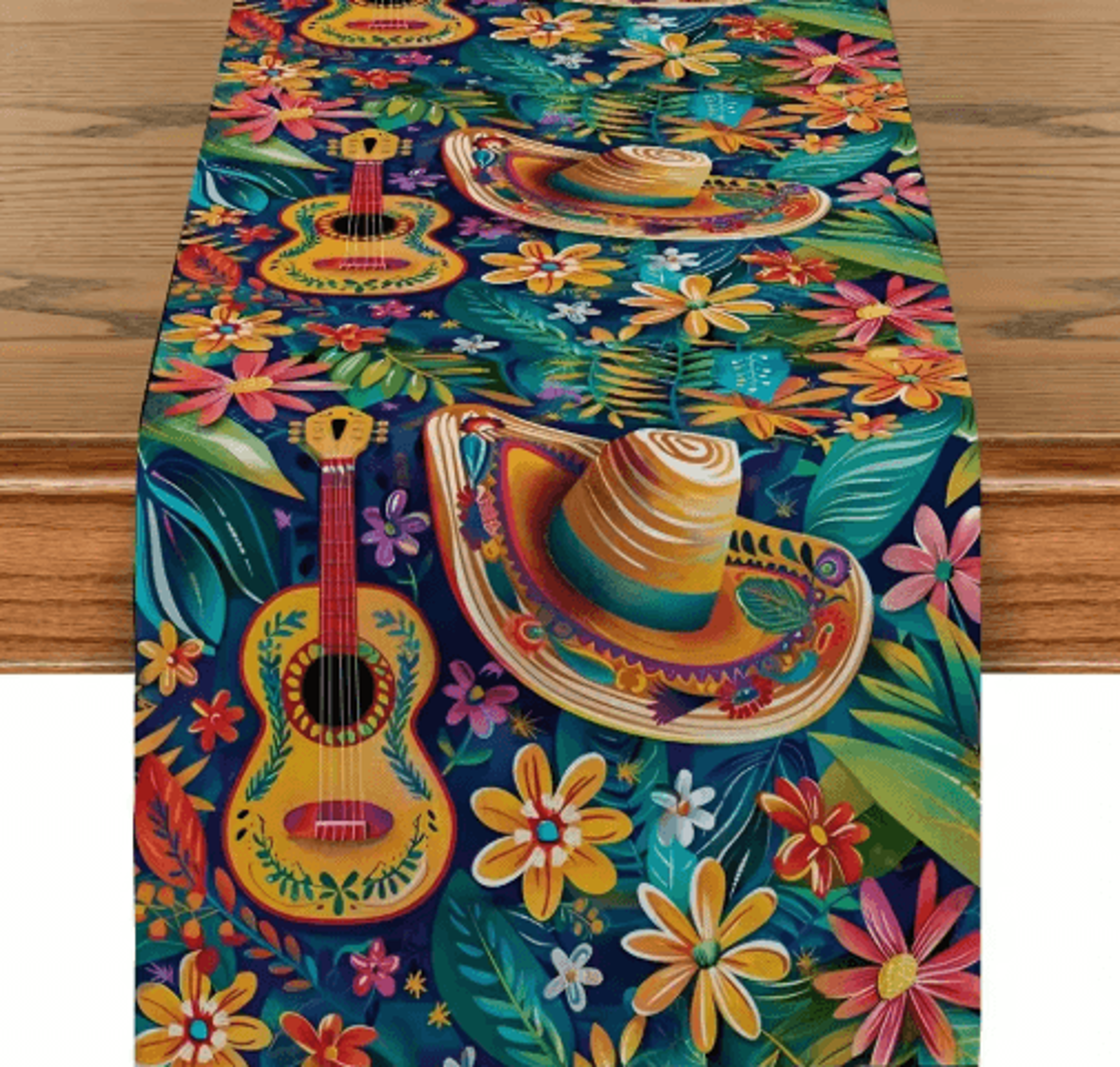 Mexican Fiesta Table Runner  Vibrant Mexican Table Runner With Cactus  Floral Print 3