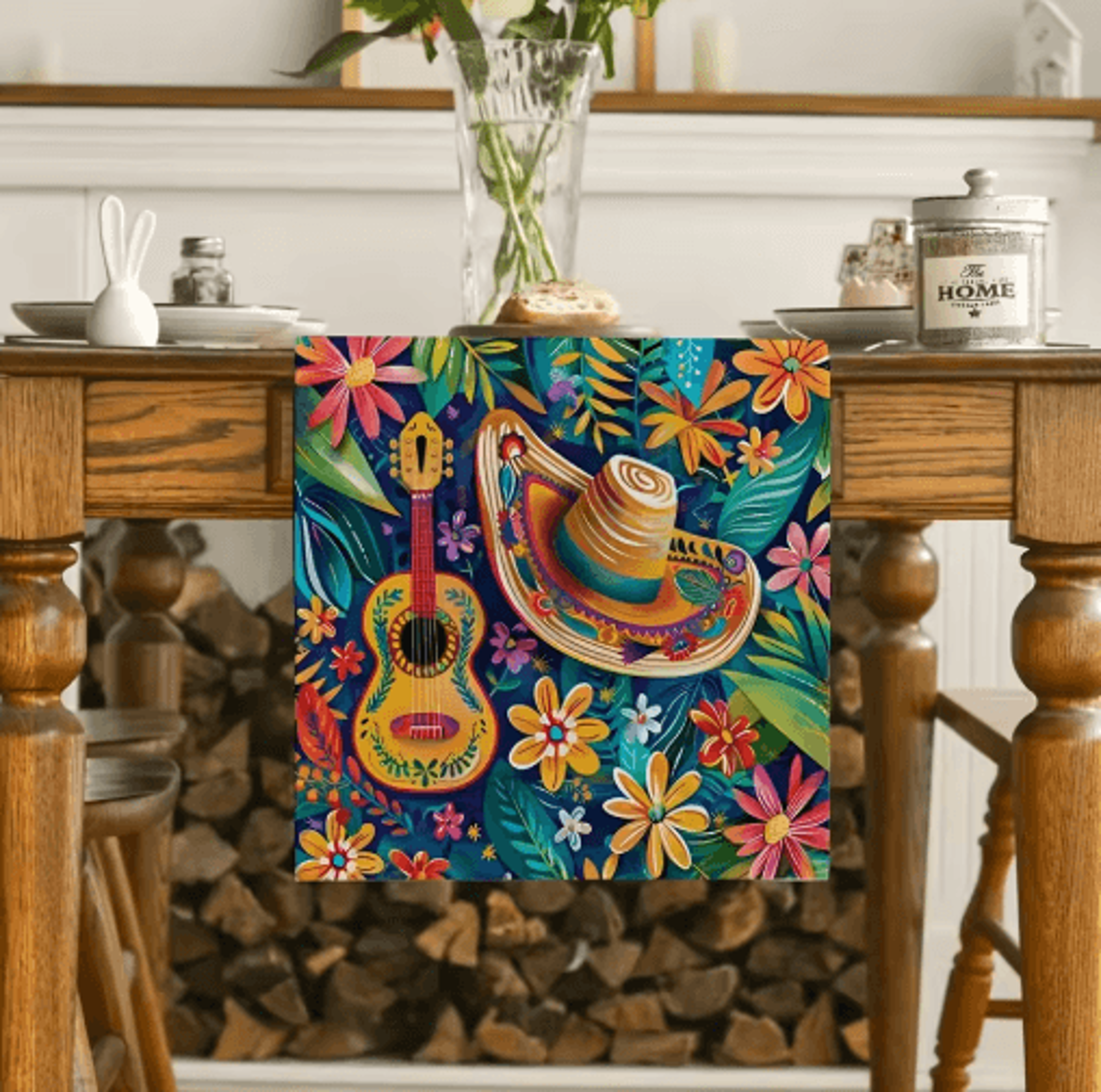 Mexican Fiesta Table Runner  Vibrant Mexican Table Runner With Cactus  Floral Print 7