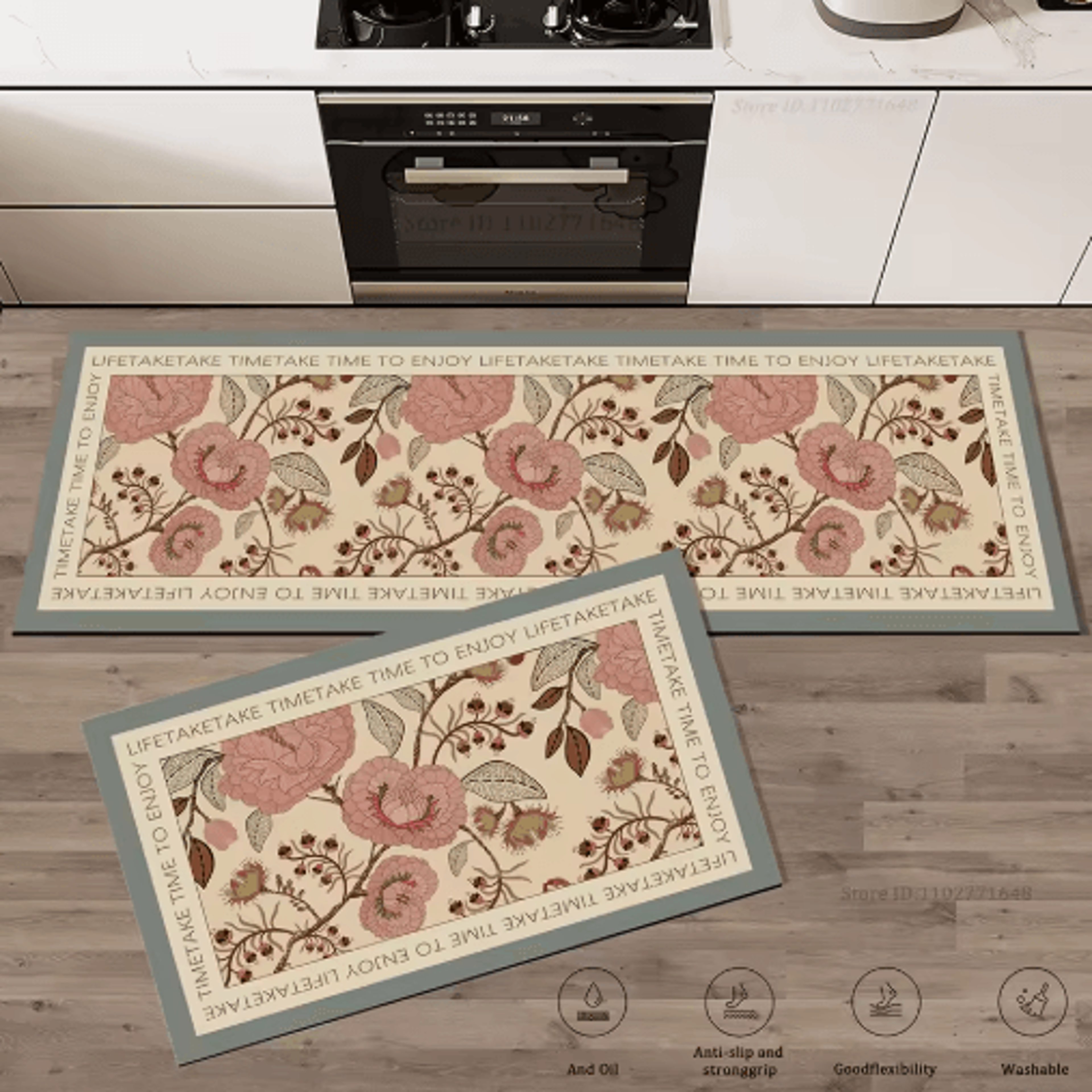 Floral AntiFatigue Kitchen Rug  Soft NonSlip Kitchen Mat For Comfort  Style 7