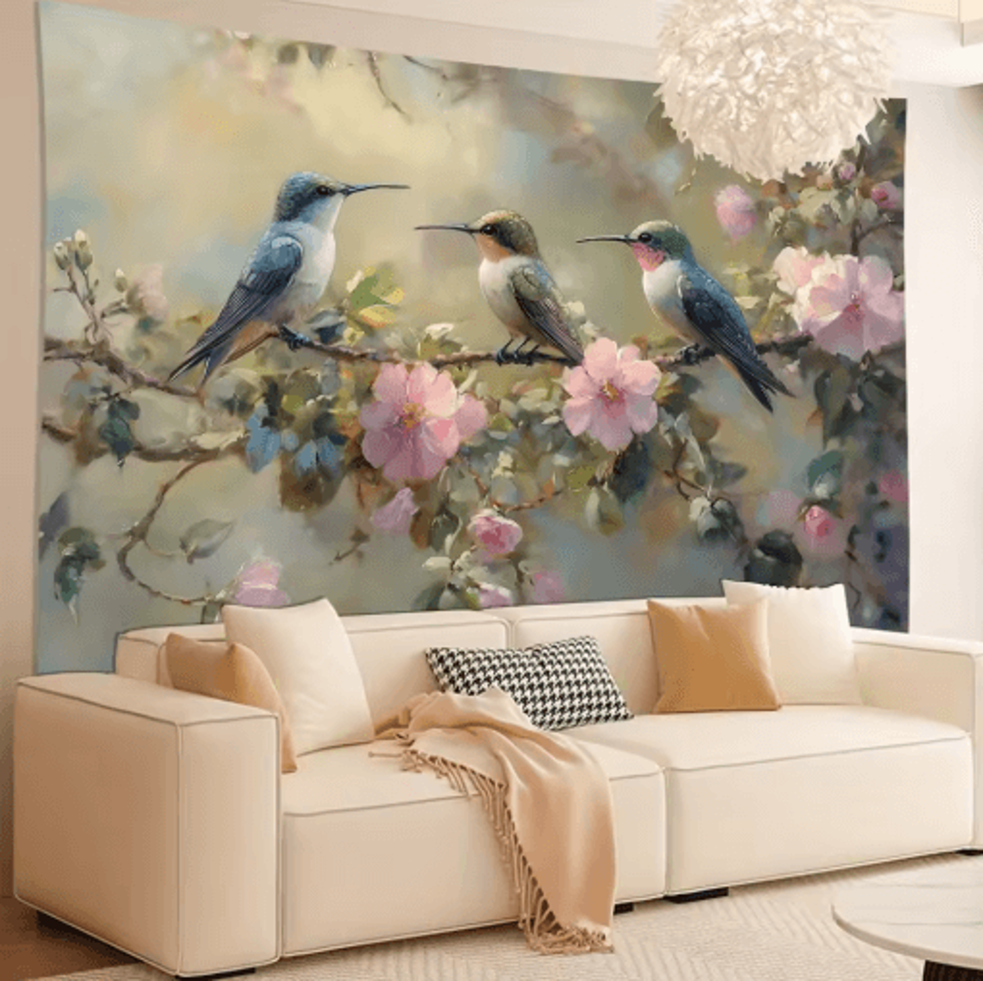 Elegant Hummingbird Wall Tapestry Floral Nature Wall Hanging Decor 6