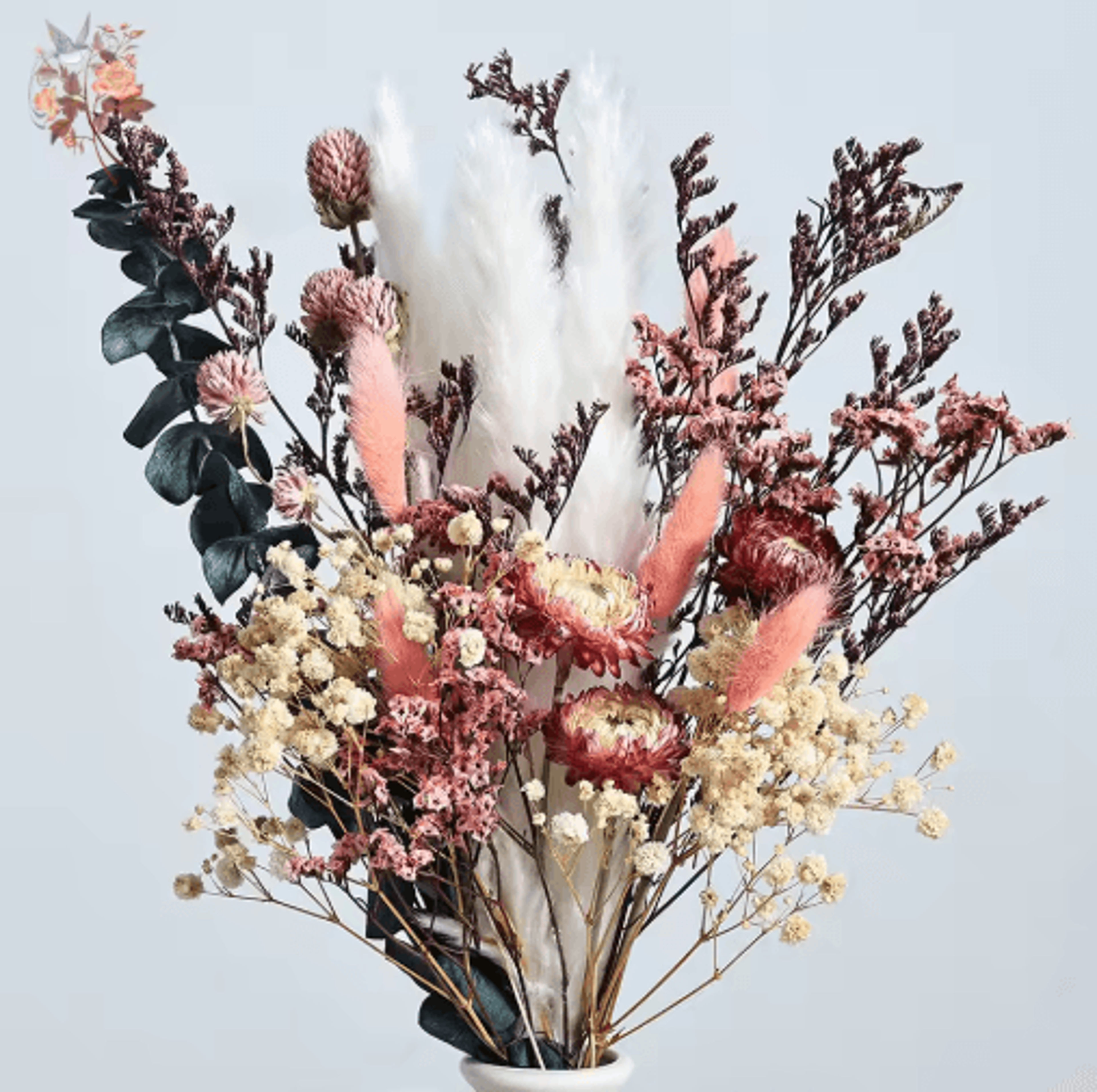 Boho Dried Flower Bouquet Boho Helichrysum  Eucalyptus Pampas Arrangement 8