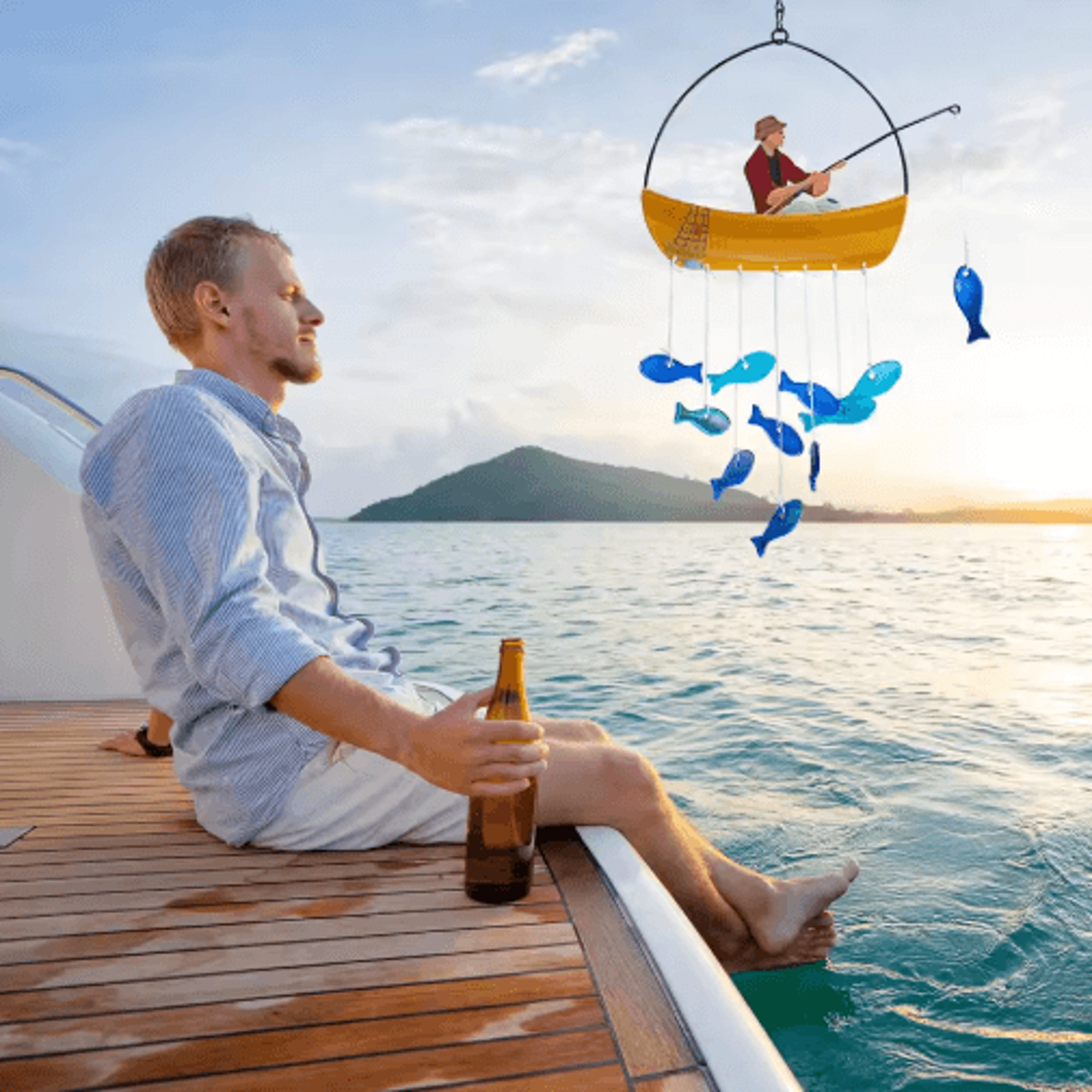 21 Blue Sea Glass Fish Wind Chimes  Outdoor Garden Suncatcher Gift For Mom  Women 4