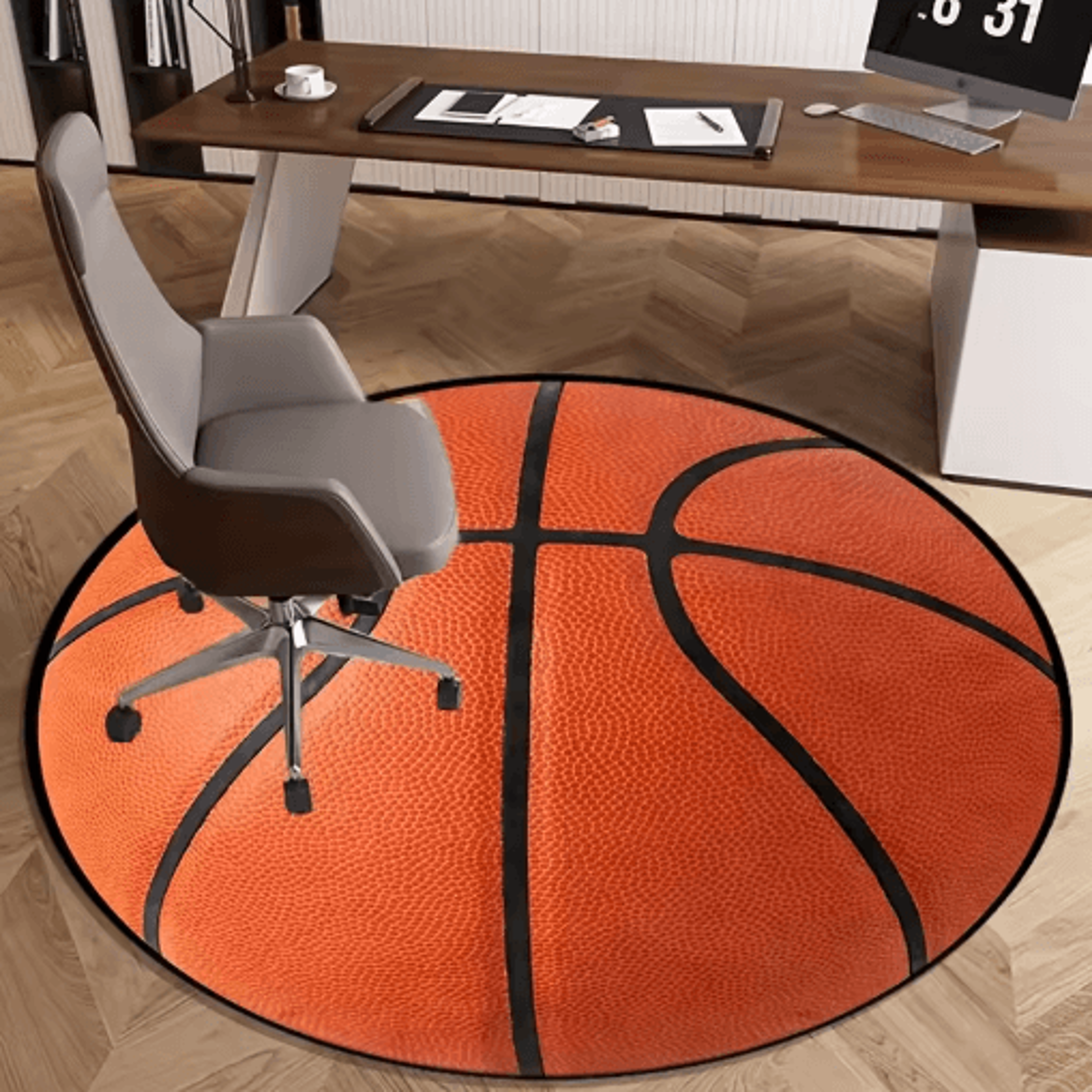 3D Basketball Round Rug Soft Non Slip Sports Theme Floor Decor 2
