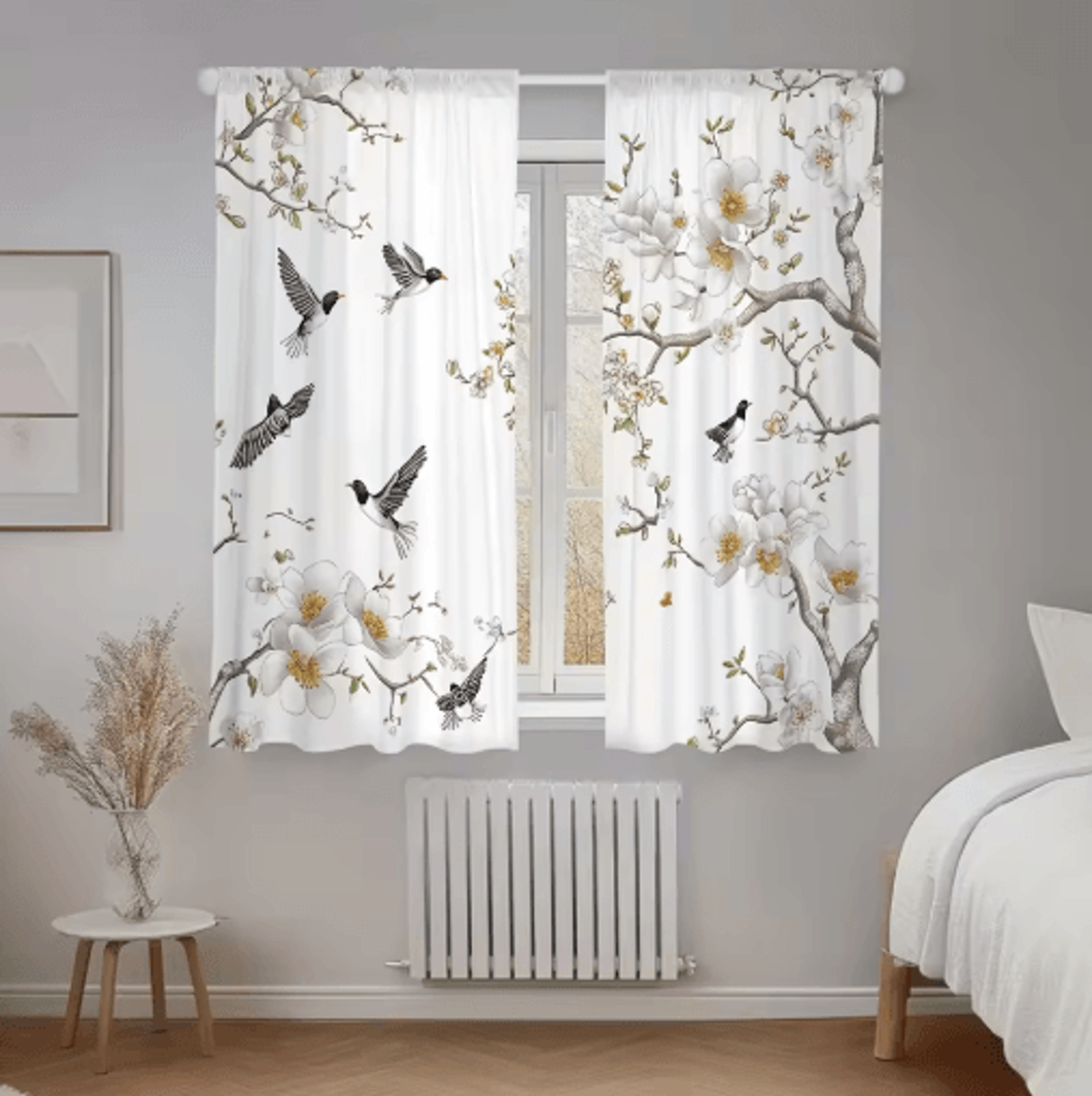 BloomVista Floral Bird Print Curtains Elegant Decorative Panels For Living Spaces 5