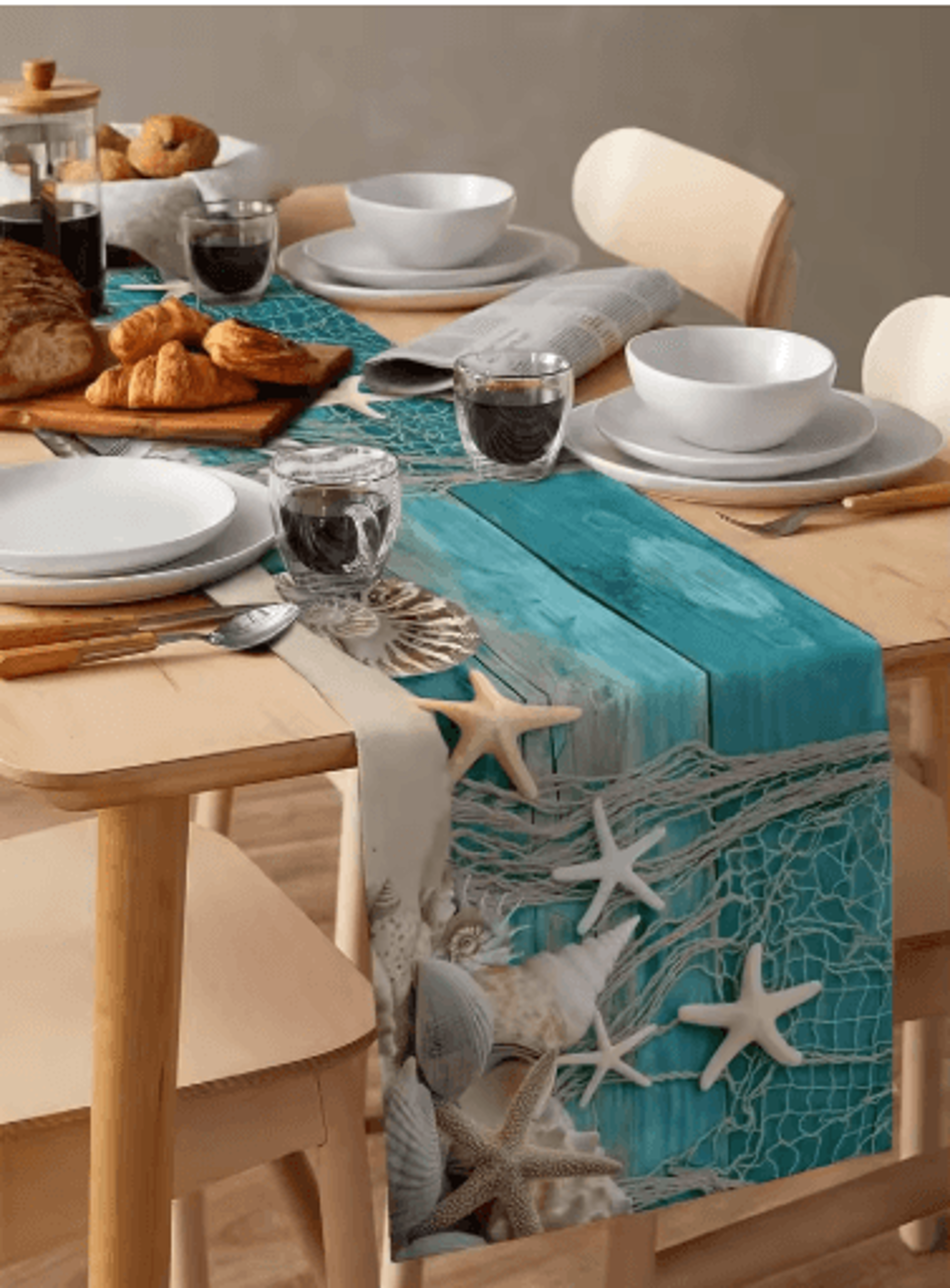 CoastalBreeze Beach Table Runner Starfish Ocean Linen Decor For Summer Dining 3
