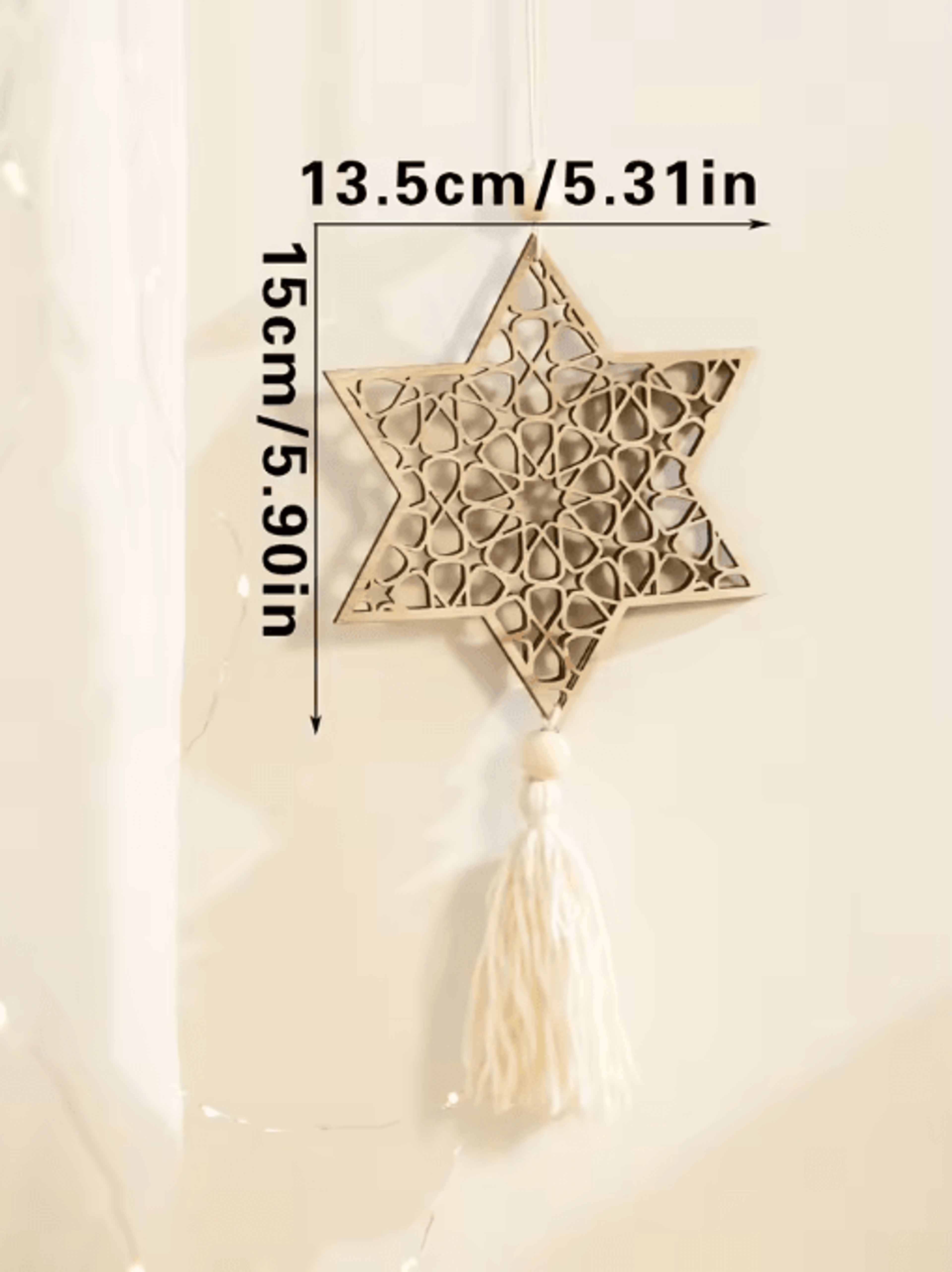 NoorCharm Wooden Ramadan Hanging Ornaments Elegant Eid Mubarak Decor With Tassels 3