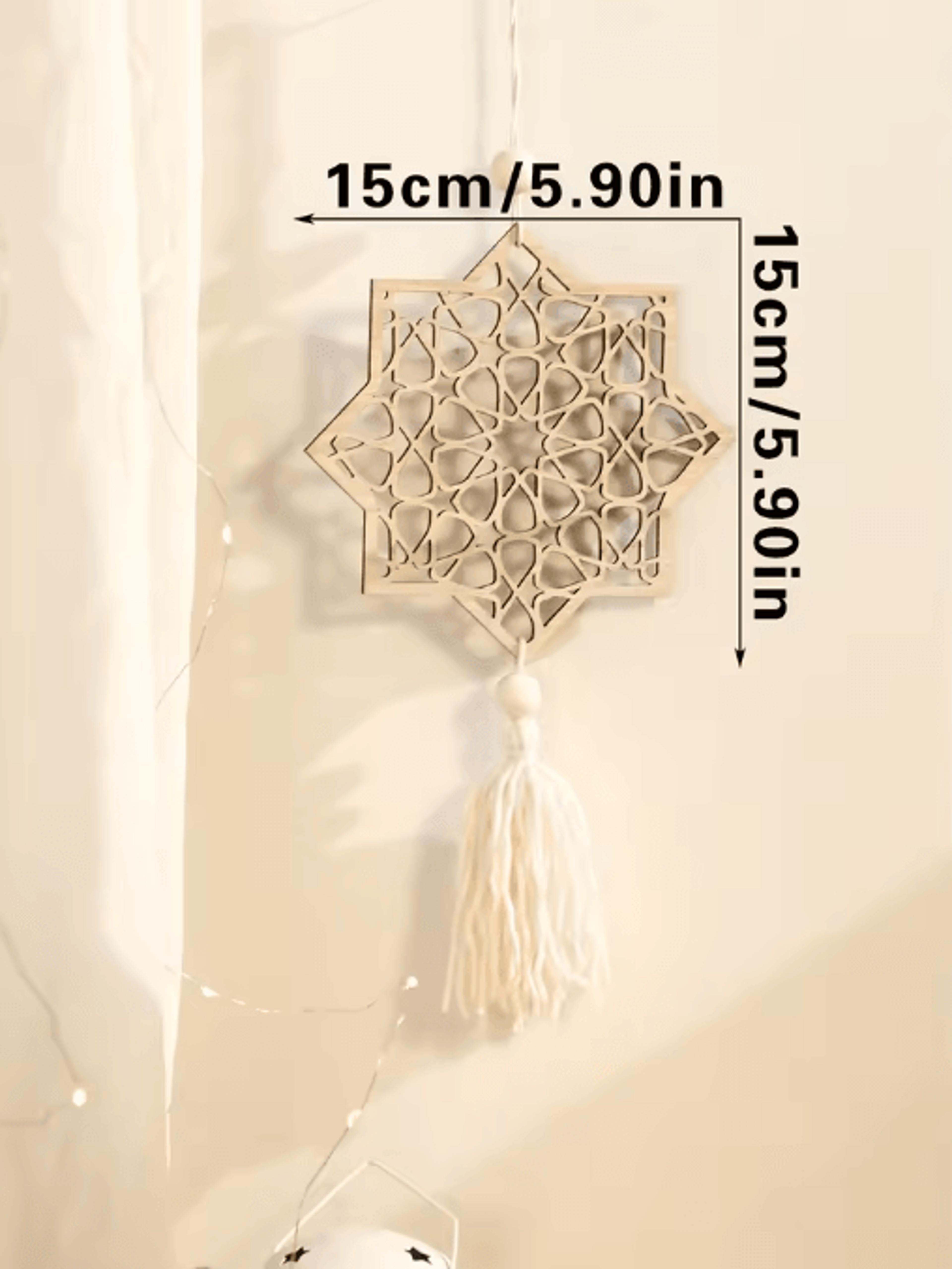 NoorCharm Wooden Ramadan Hanging Ornaments Elegant Eid Mubarak Decor With Tassels 4