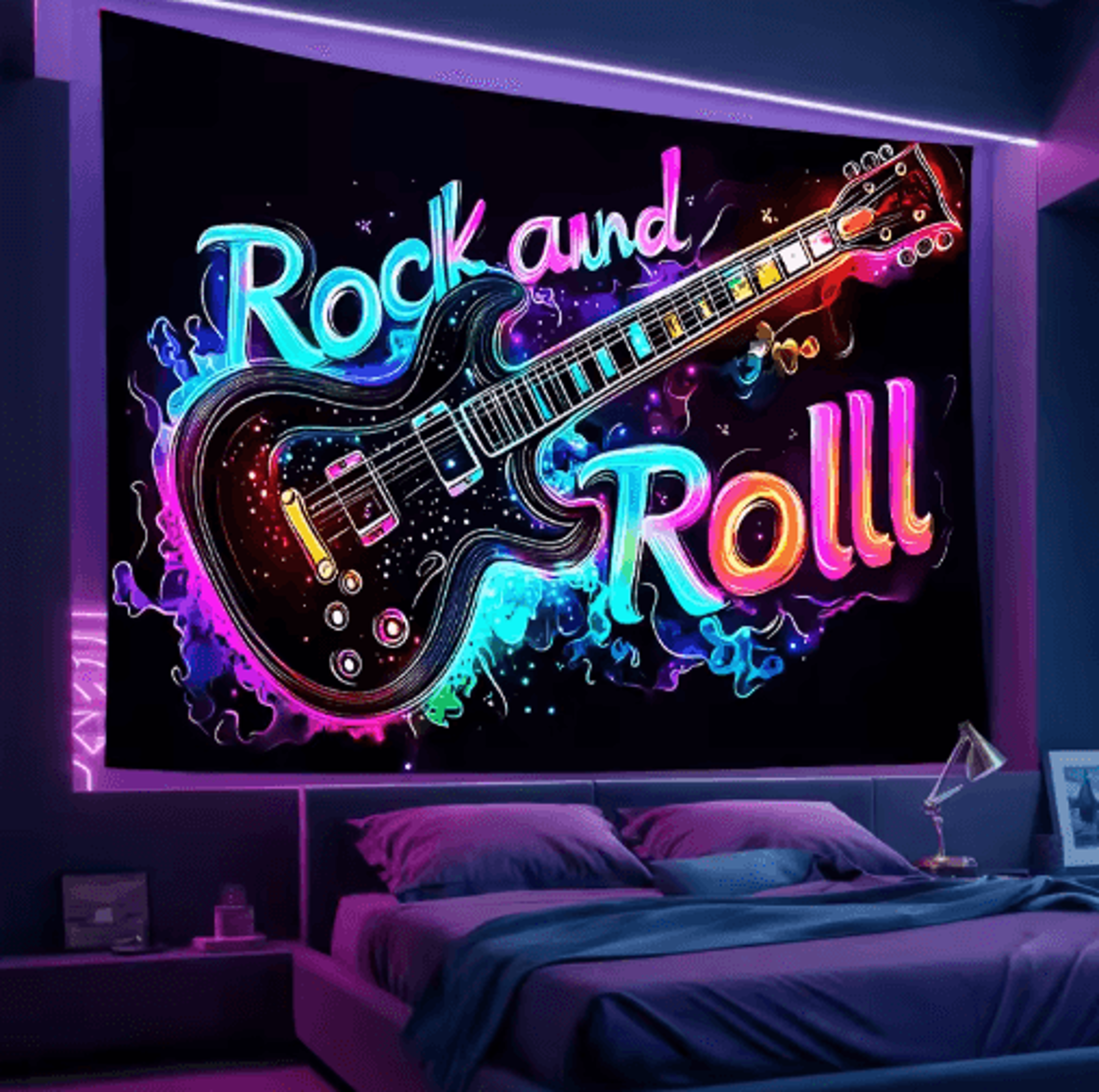 vikama neon rock guitar tapestry electric music wall decor for bold spaces