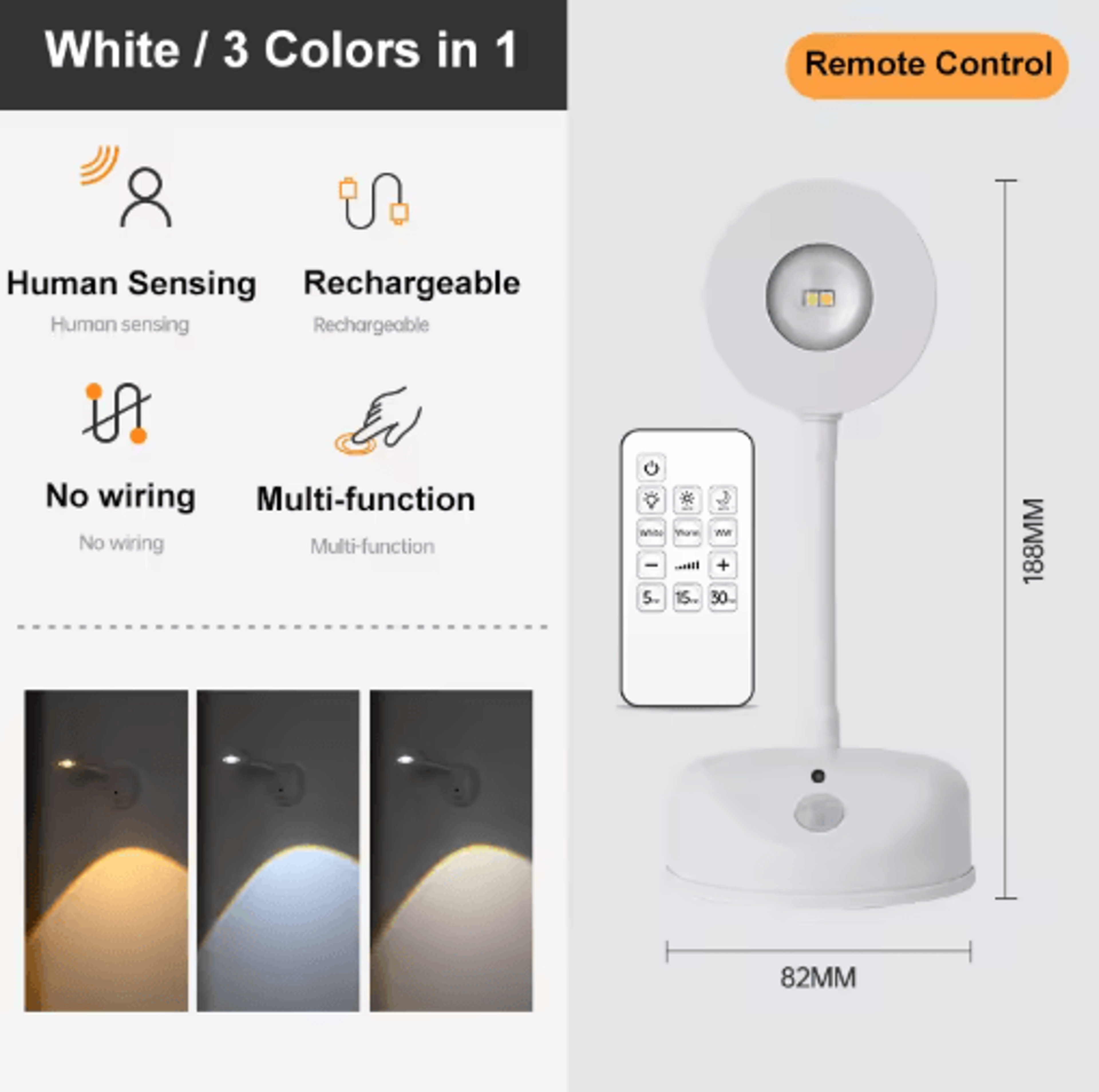 USB Rechargeable Motion Sensor Wall Light Wireless Dimmable LED Spotlight For Pictures  Art 2