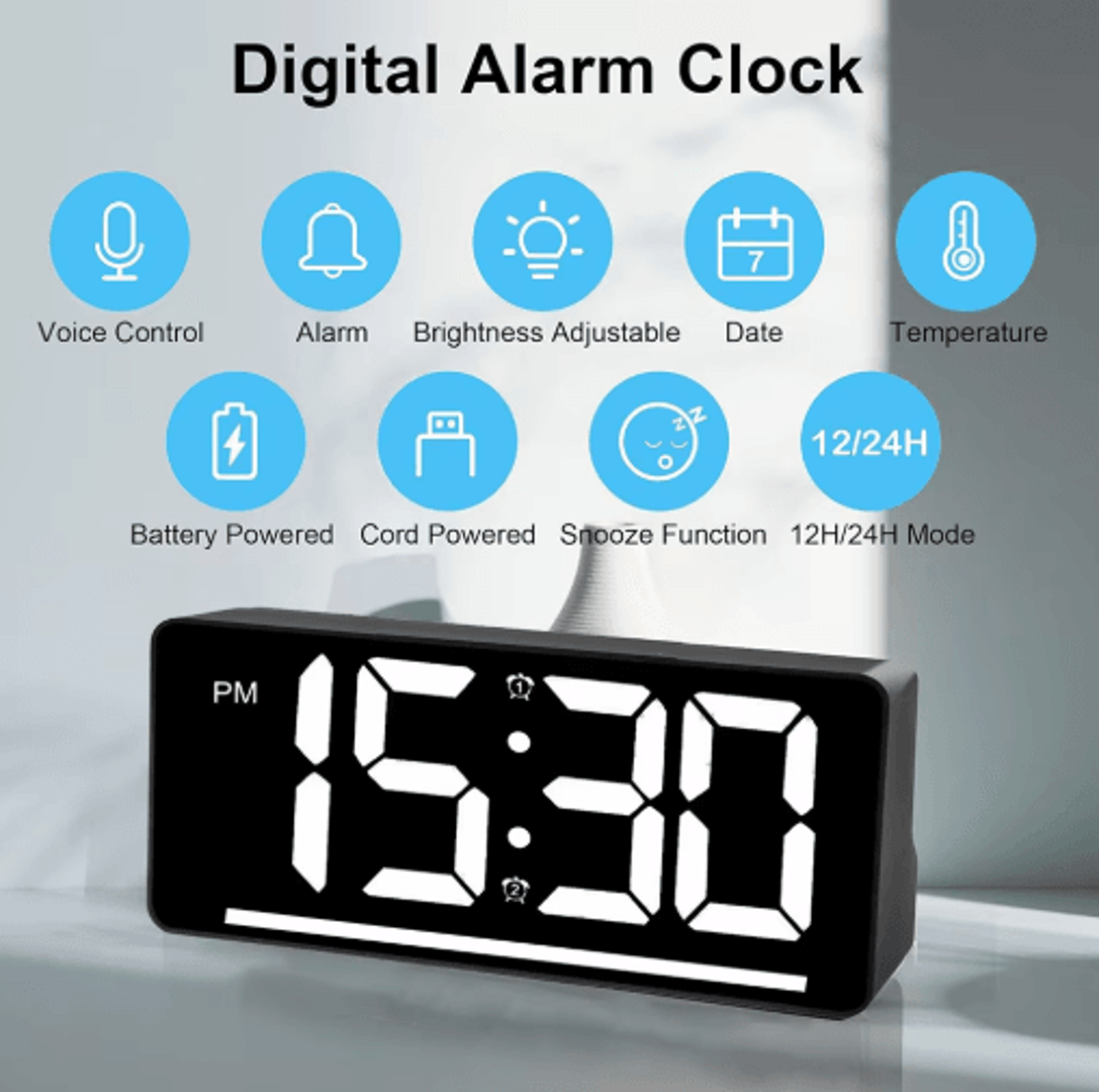 Large Display Digital Alarm Clock LED Desk Clock With Temperature  Night Light 4
