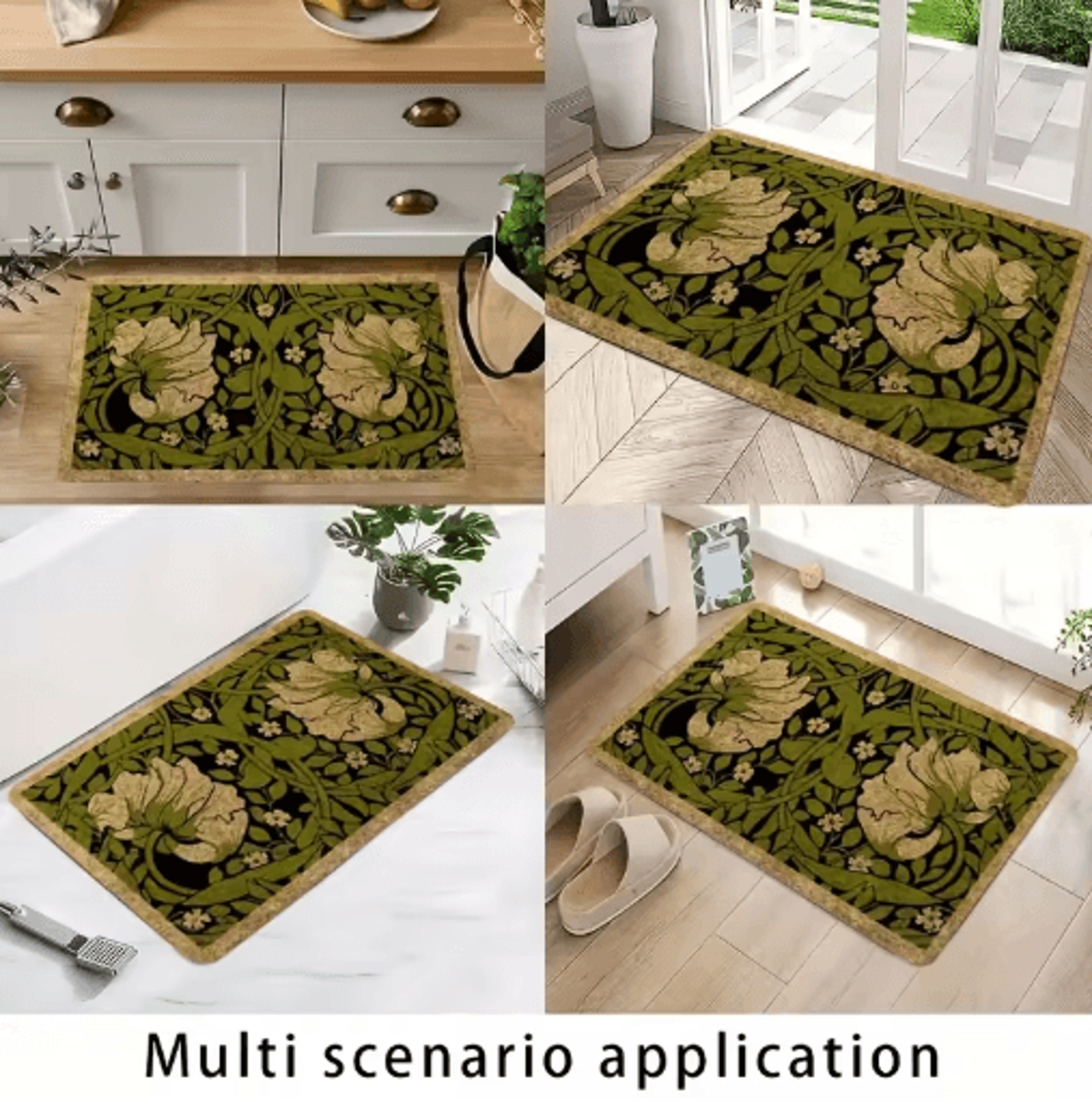 Green Floral Welcome Doormat Machine Washable Indoor Entrance Rug For Bedroom  Hallway 3
