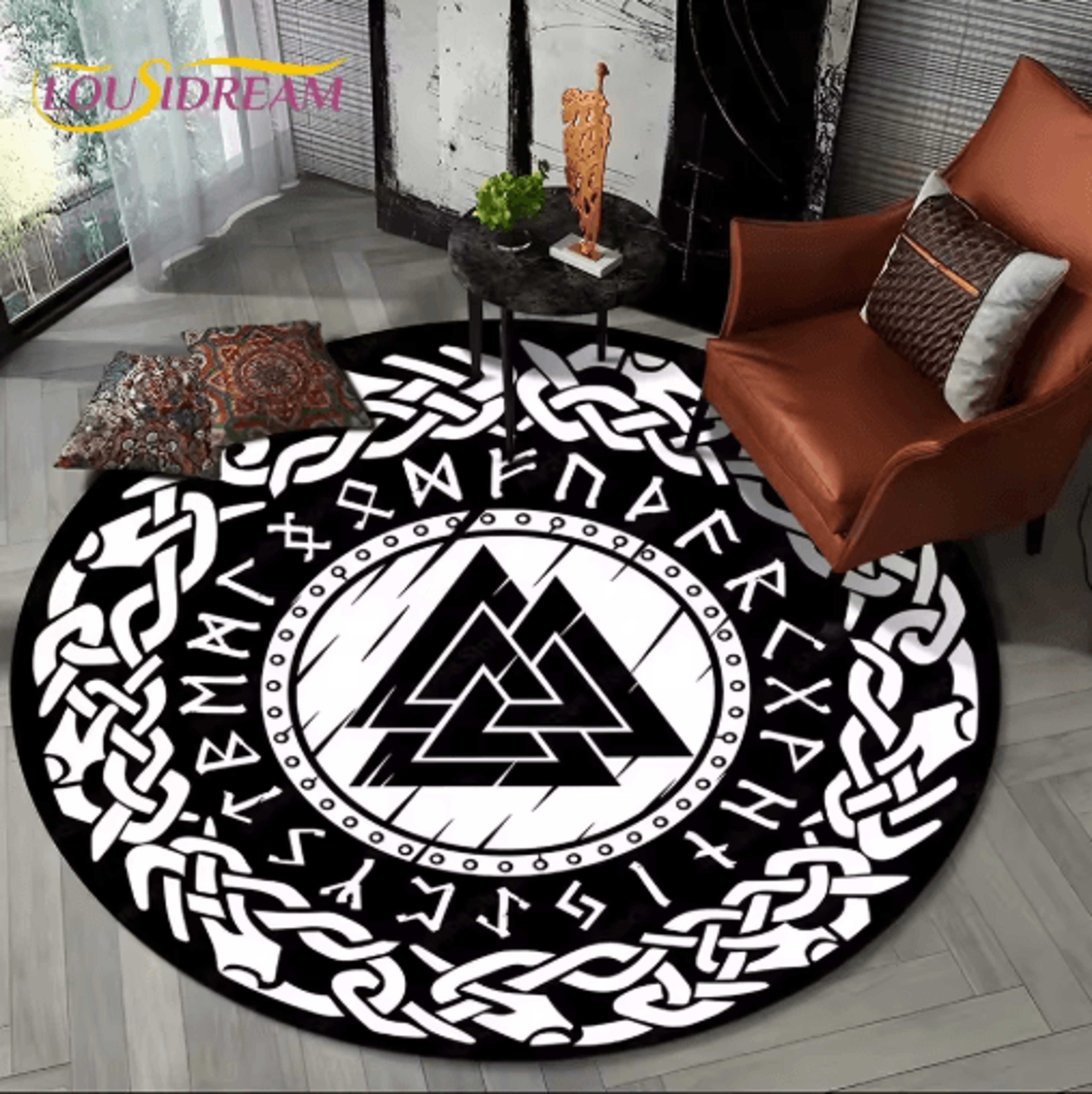 Viking Valknut Tree Of Life Round Rug Nordic Mythology NonSlip Area Carpet For Home Decor 2