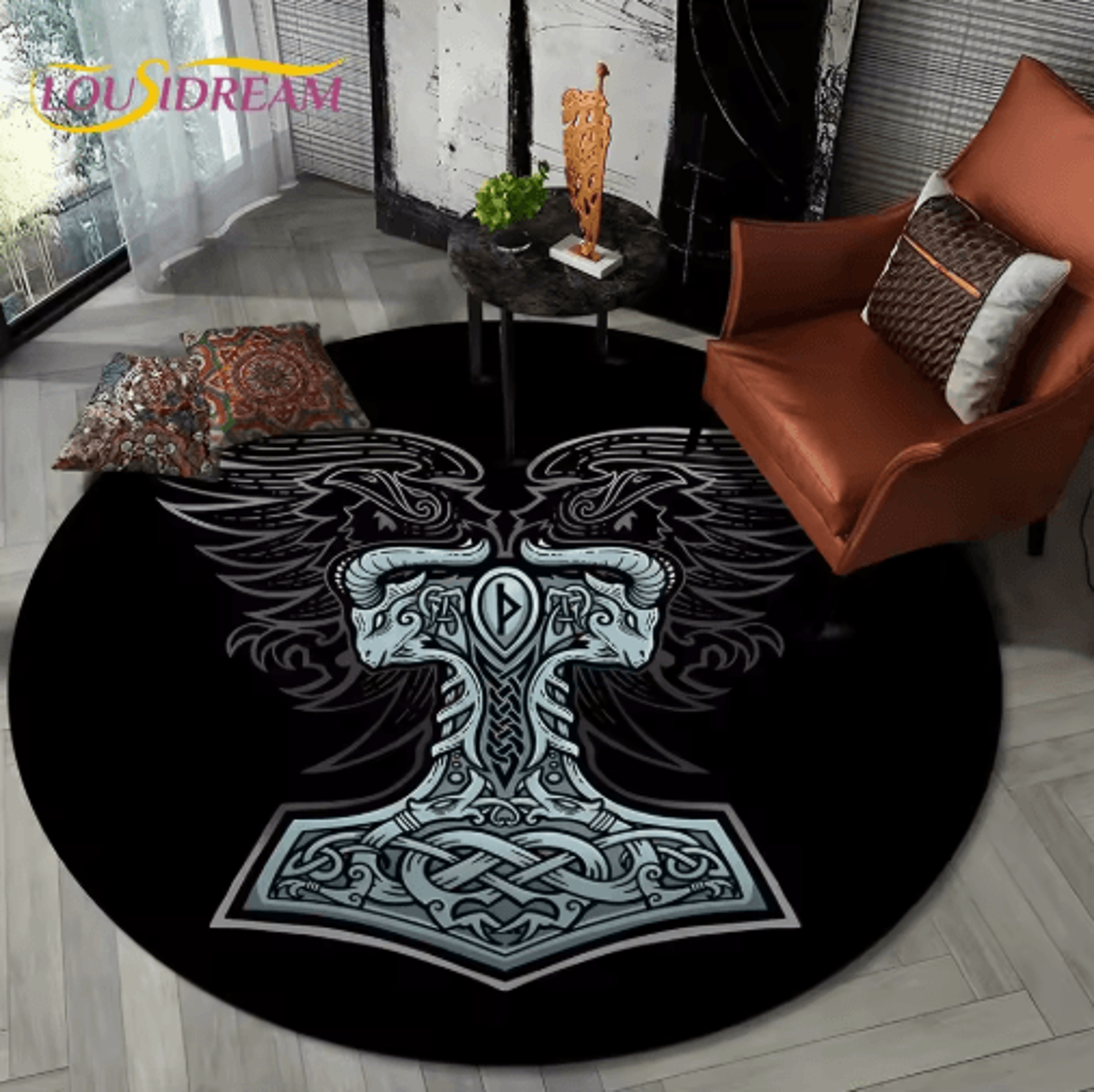 Viking Valknut Tree Of Life Round Rug Nordic Mythology NonSlip Area Carpet For Home Decor 8