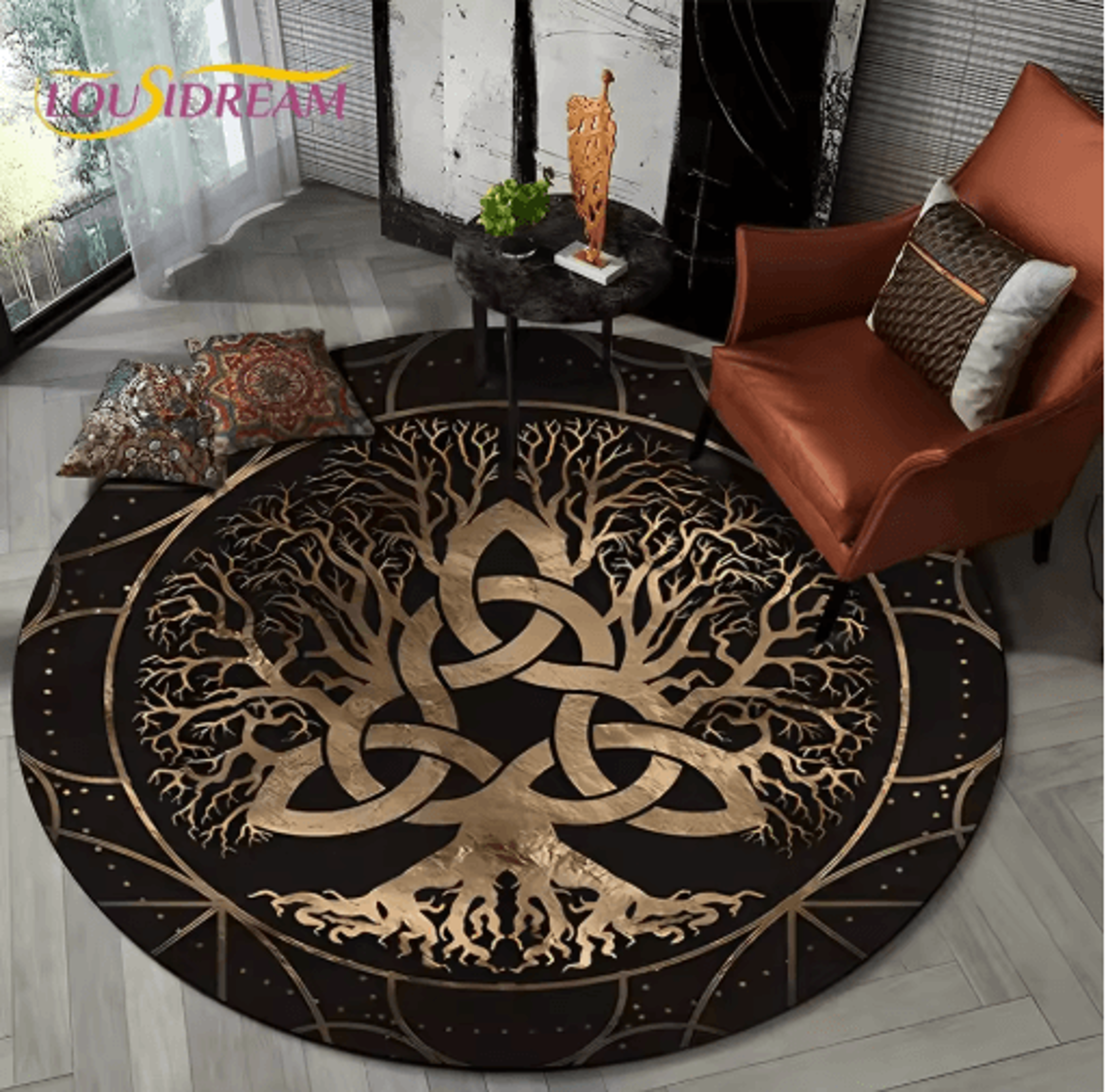 Viking Valknut Tree Of Life Round Rug Nordic Mythology NonSlip Area Carpet For Home Decor 18
