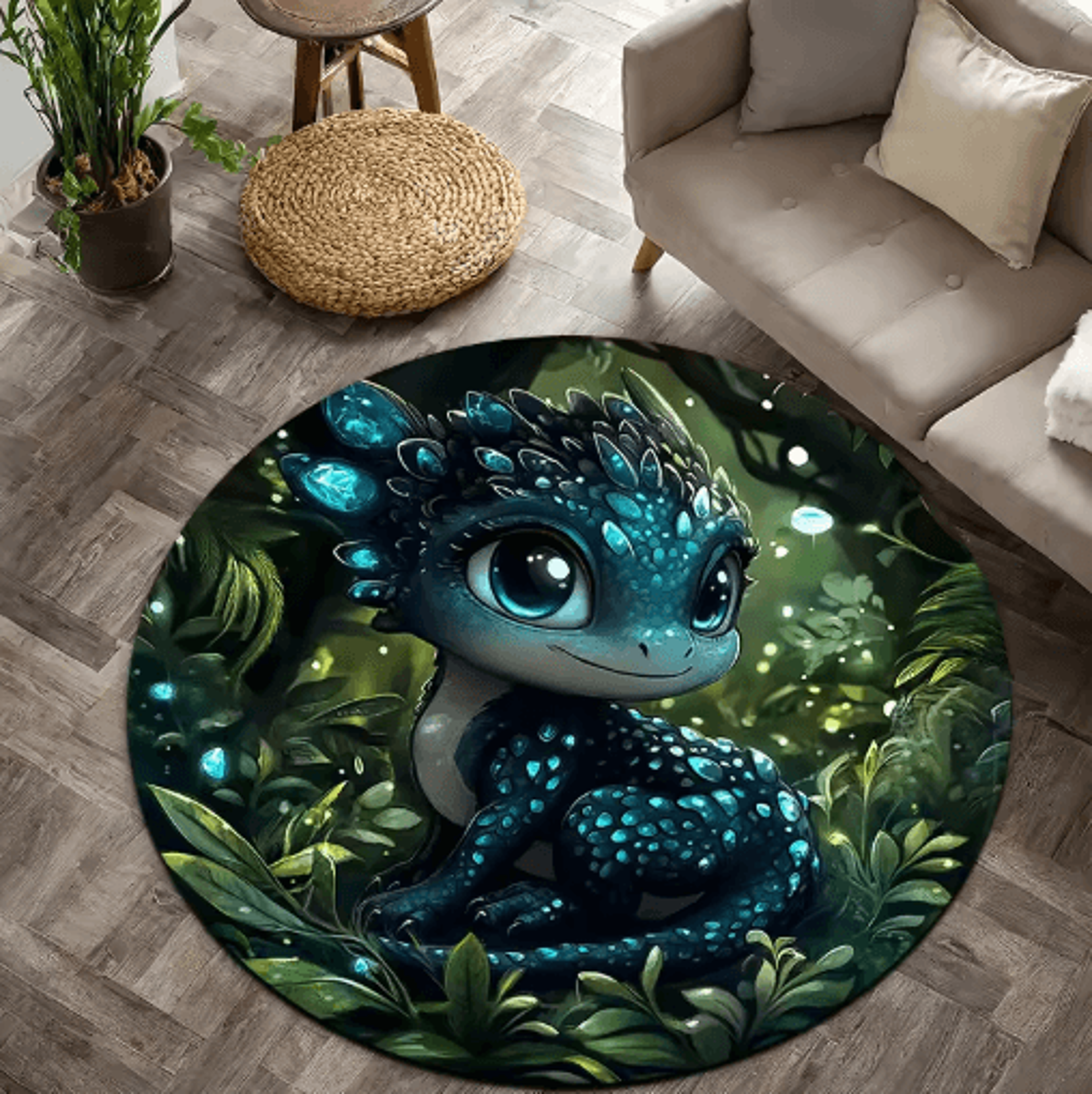 Cartoon Baby Dragon Round Rug Soft Non Slip Kids Floor Mat For Bedroom  Playroom 6