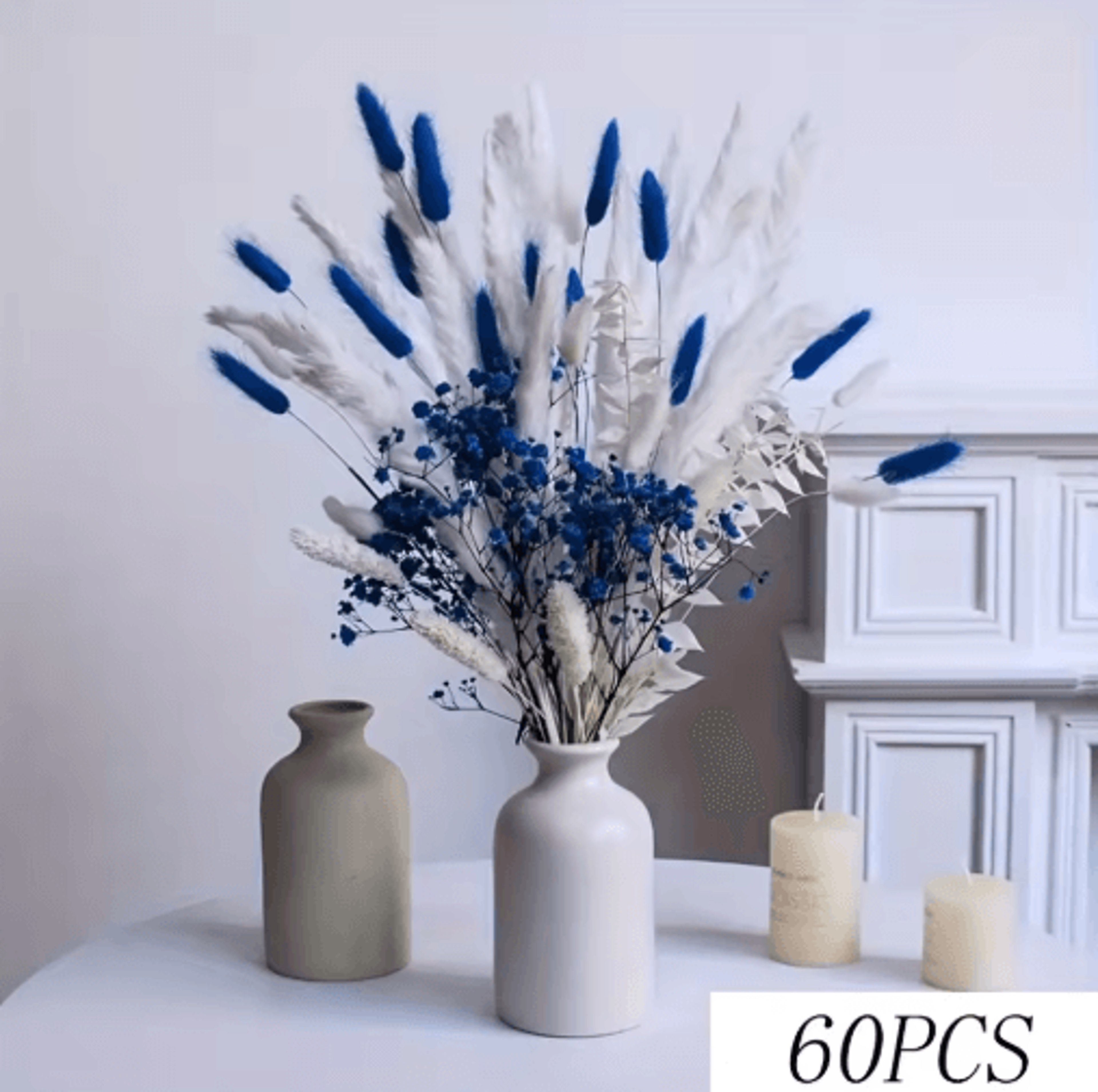 Blue Rabbit Tail Pampas Grass Bouquet Dried Flower Arrangement For Boho Home Decor 3
