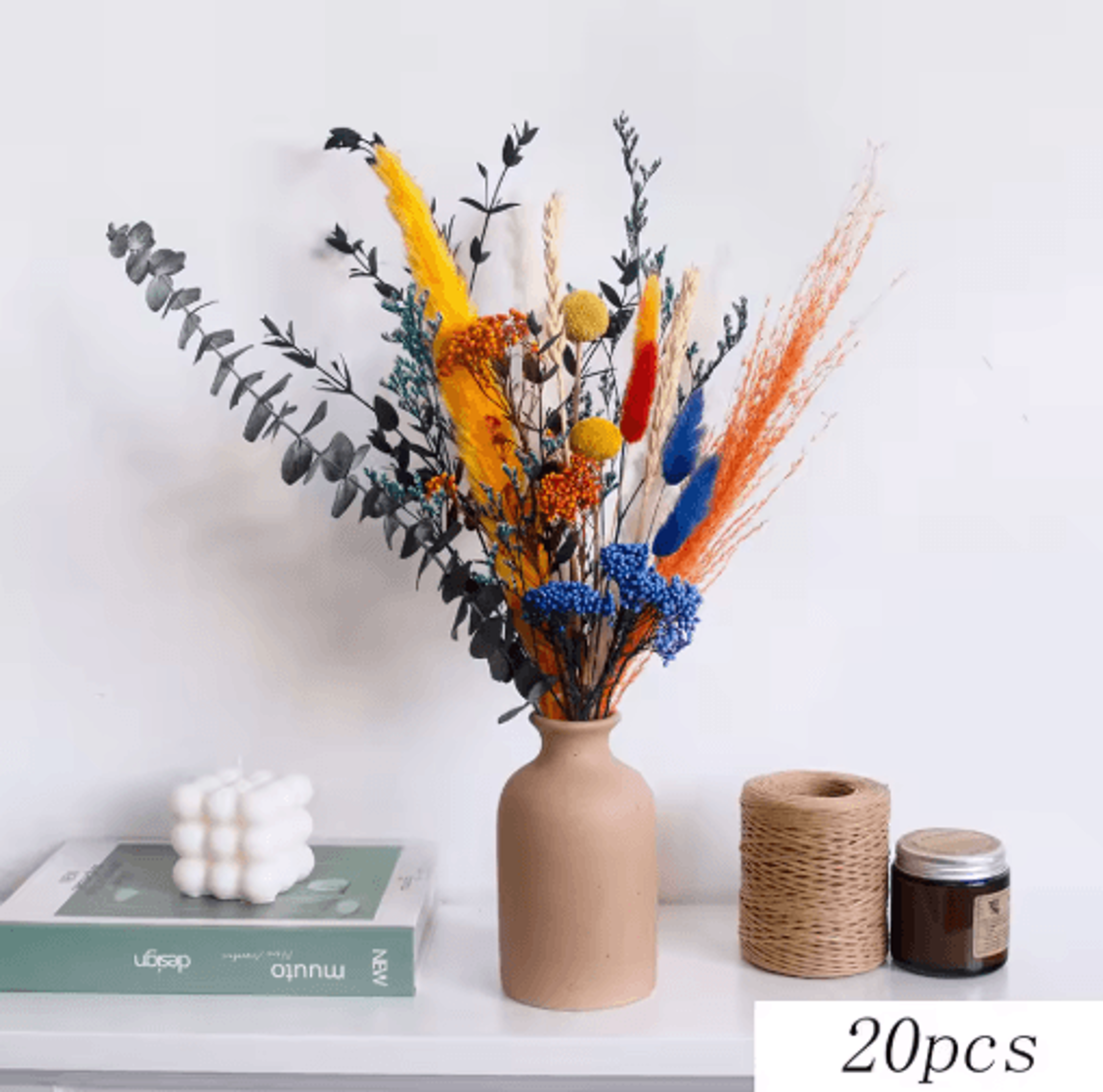 Blue Rabbit Tail Pampas Grass Bouquet Dried Flower Arrangement For Boho Home Decor 5