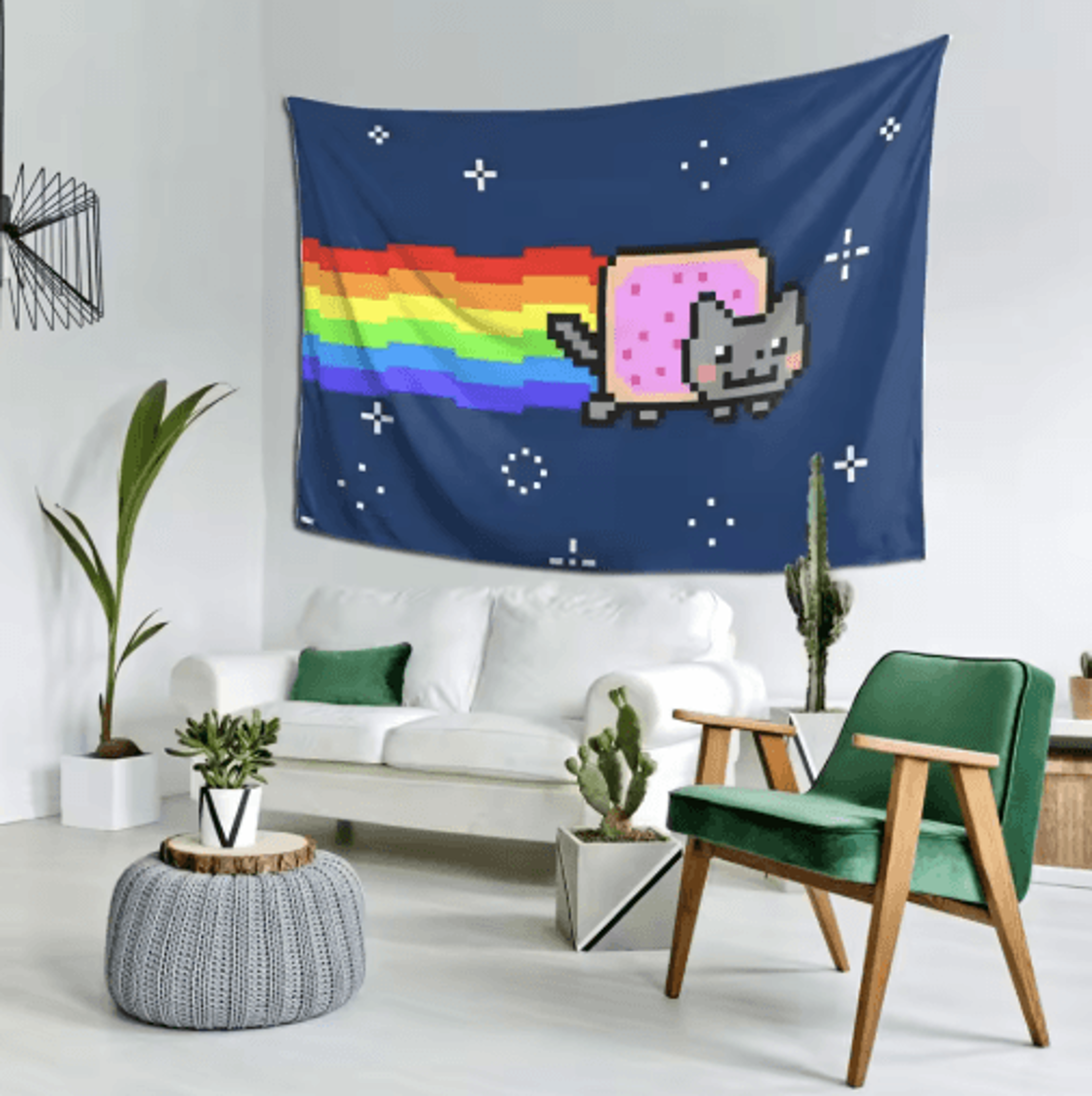 Nyan Cat Pixel Art Tapestry  Retro Gaming Wall Hanging Decor 4
