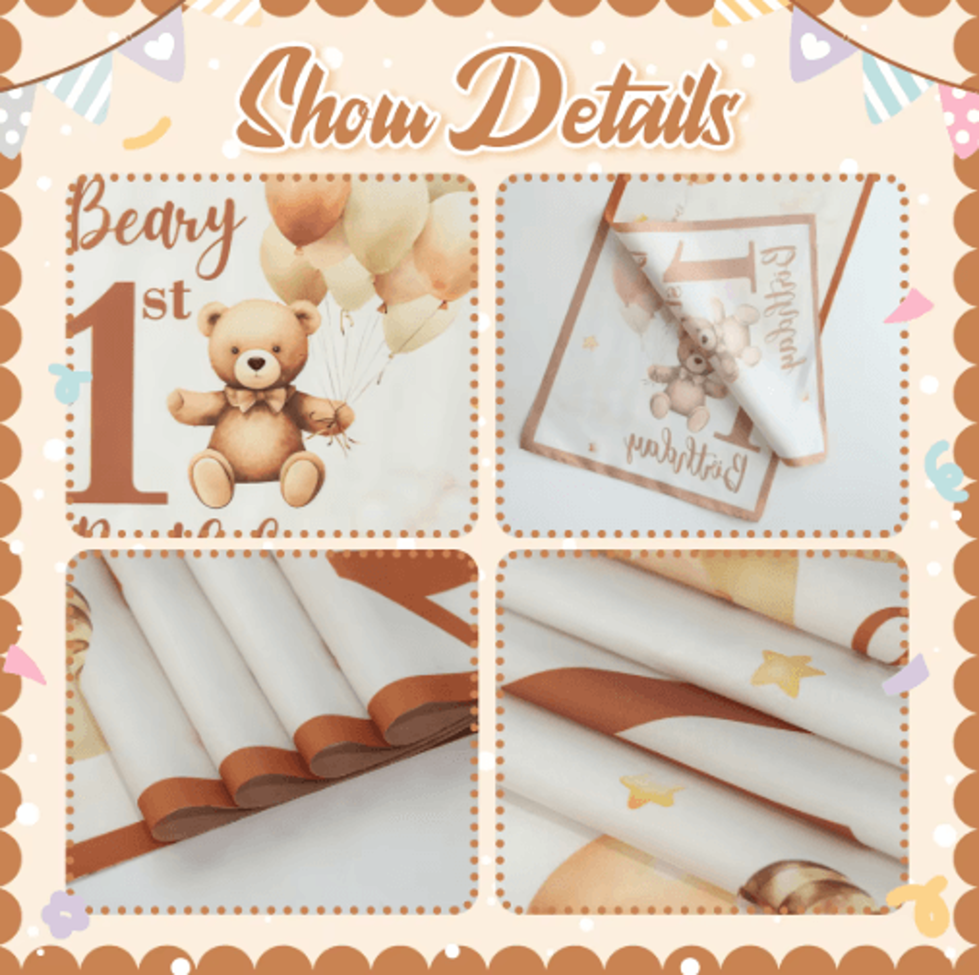 Cartoon Teddy Bear Table Runner  Baby Shower  1st Birthday Table Decor 180by35cm 4