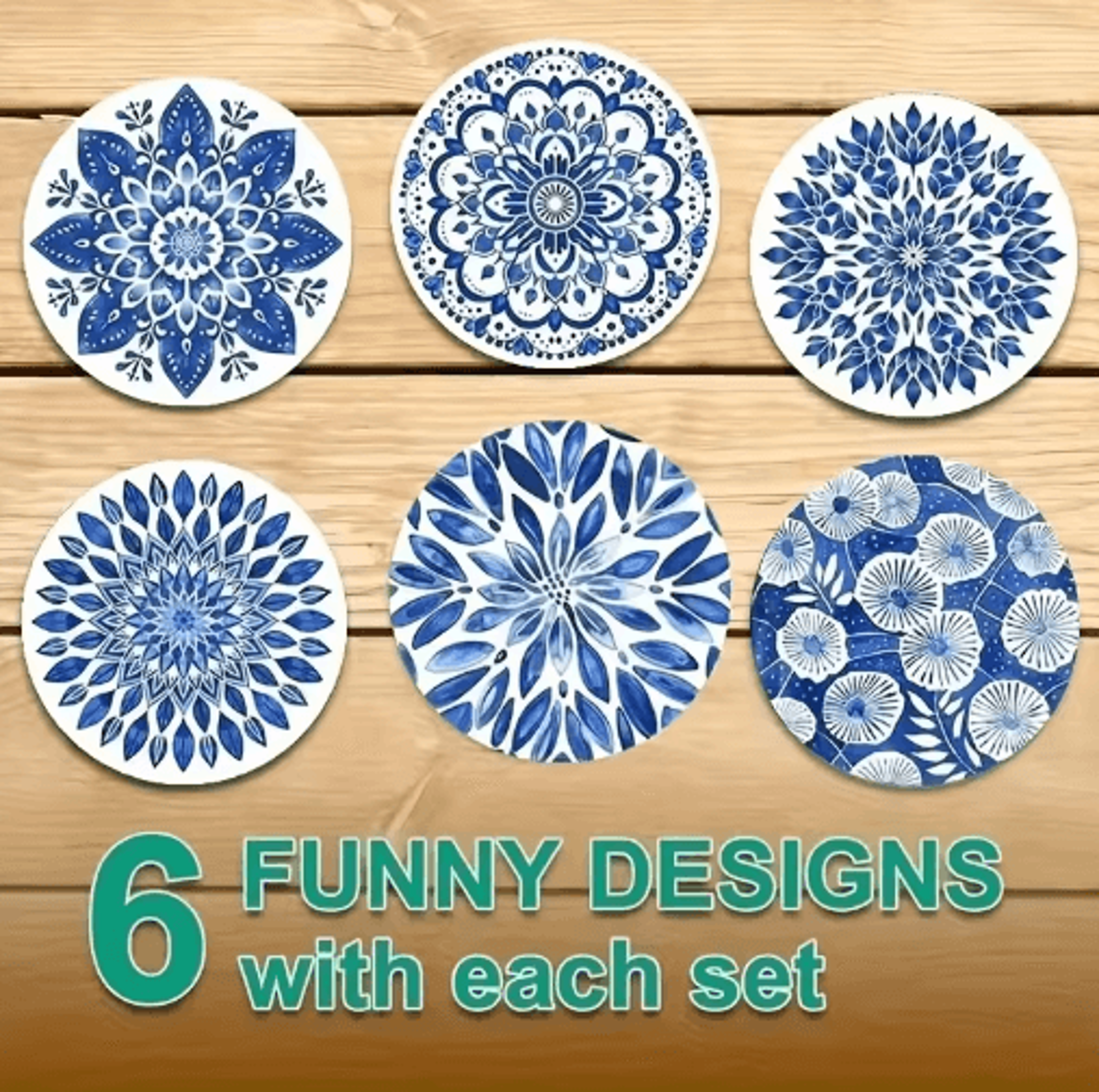 Celadon Wooden Coasters Set  6pcs Decorative Coffee Cup Table Mats 4