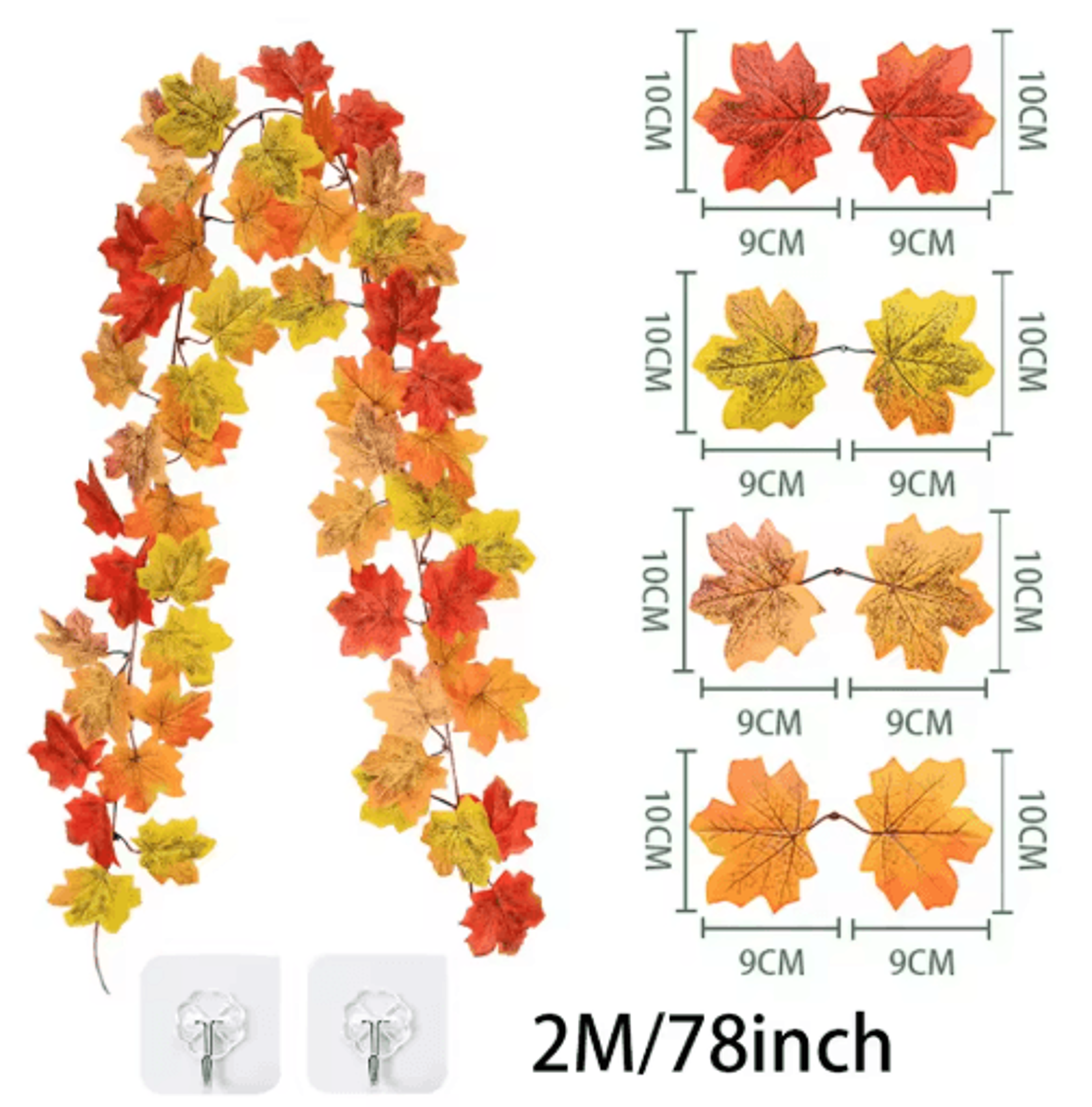 2M Artificial Maple Leaf Garland  Realistic Fall Decor Vine For Home  Events 2