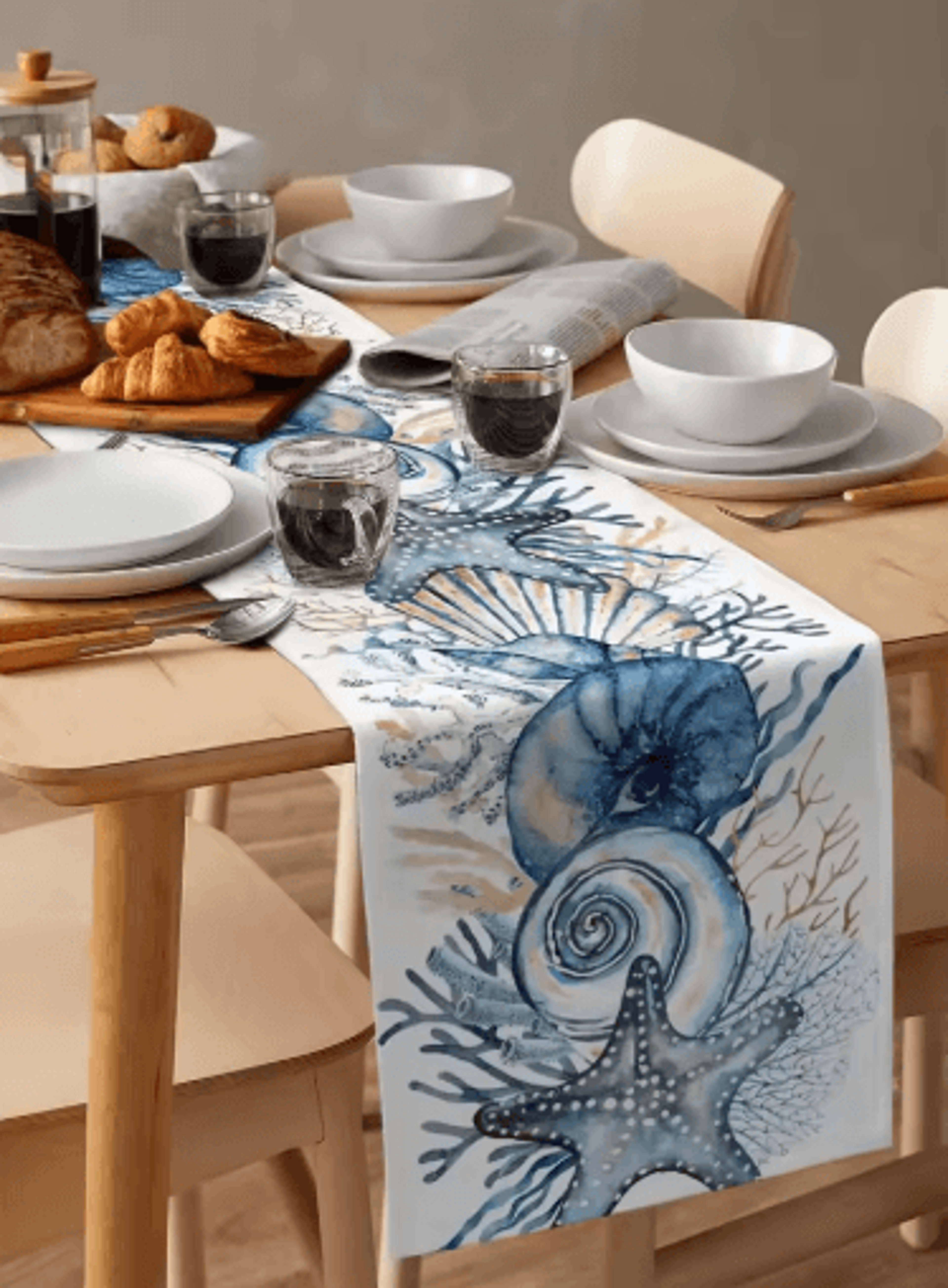 Ocean Conch Coral Linen Table Runner Decor Coastal Summer Dining  Event Accent 4